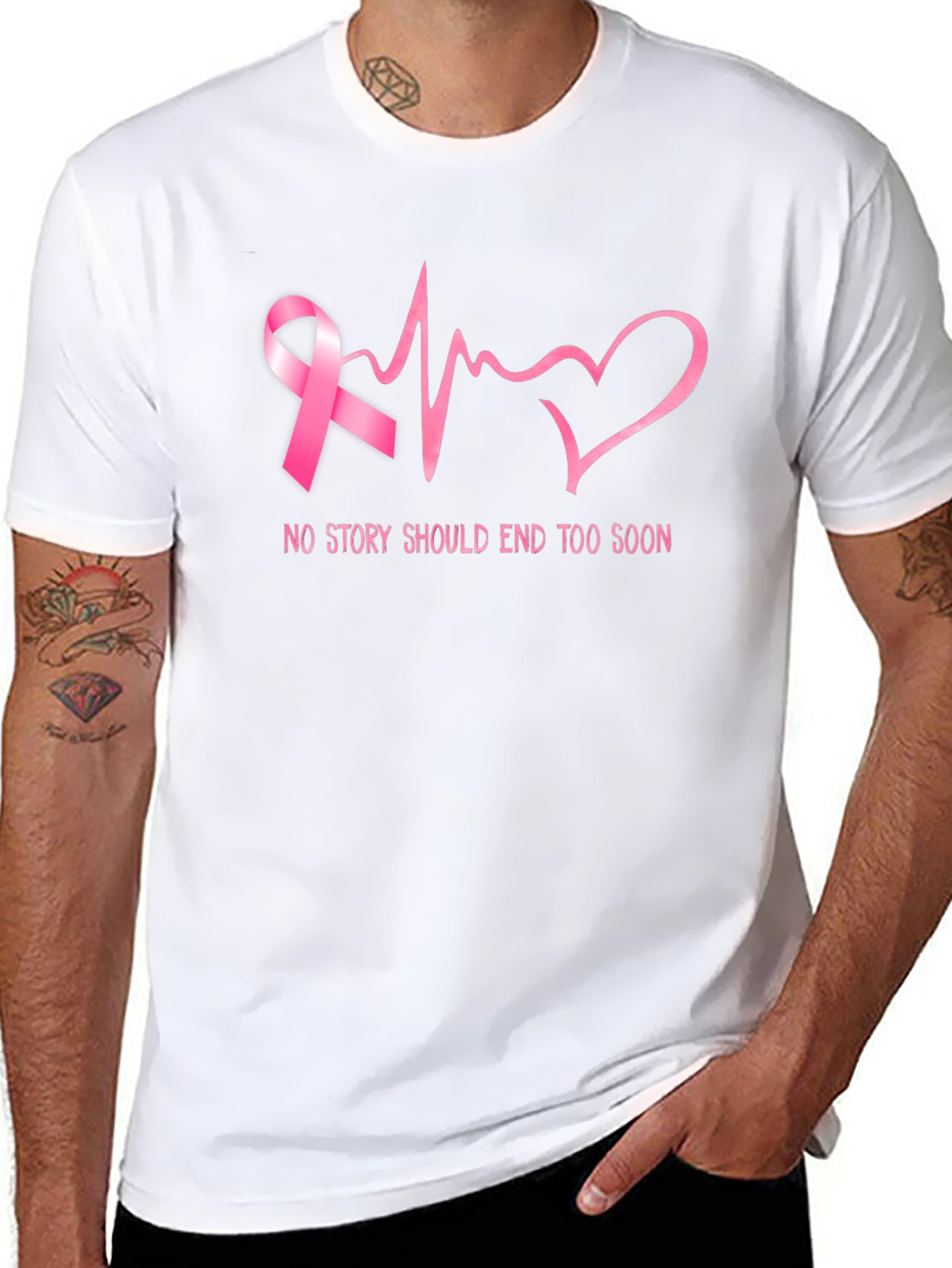 Breast Cancer Awareness Ribbon Heartbeat Graphic T-Shirt