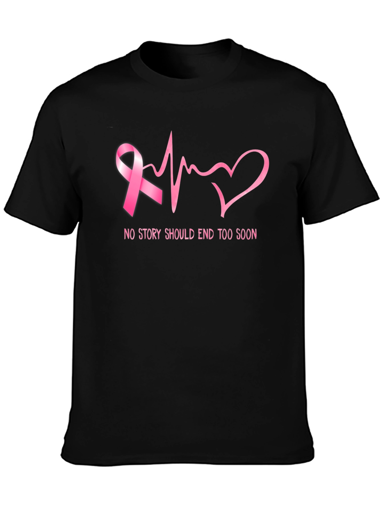 Breast Cancer Awareness Ribbon Heartbeat Graphic T-Shirt