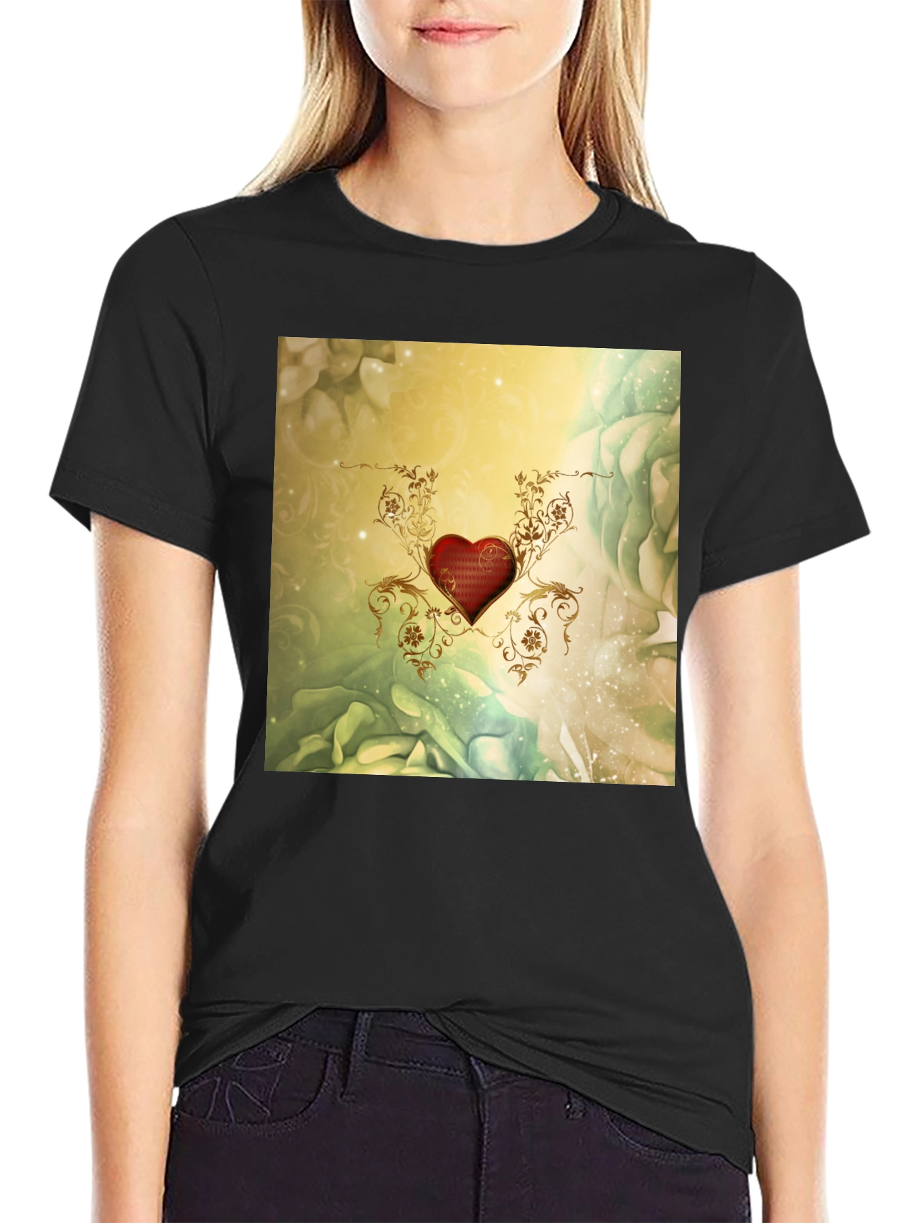 Elegant Heart Floral T-Shirt