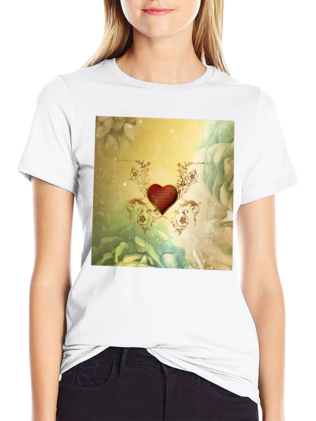 Elegant Heart Floral T-Shirt