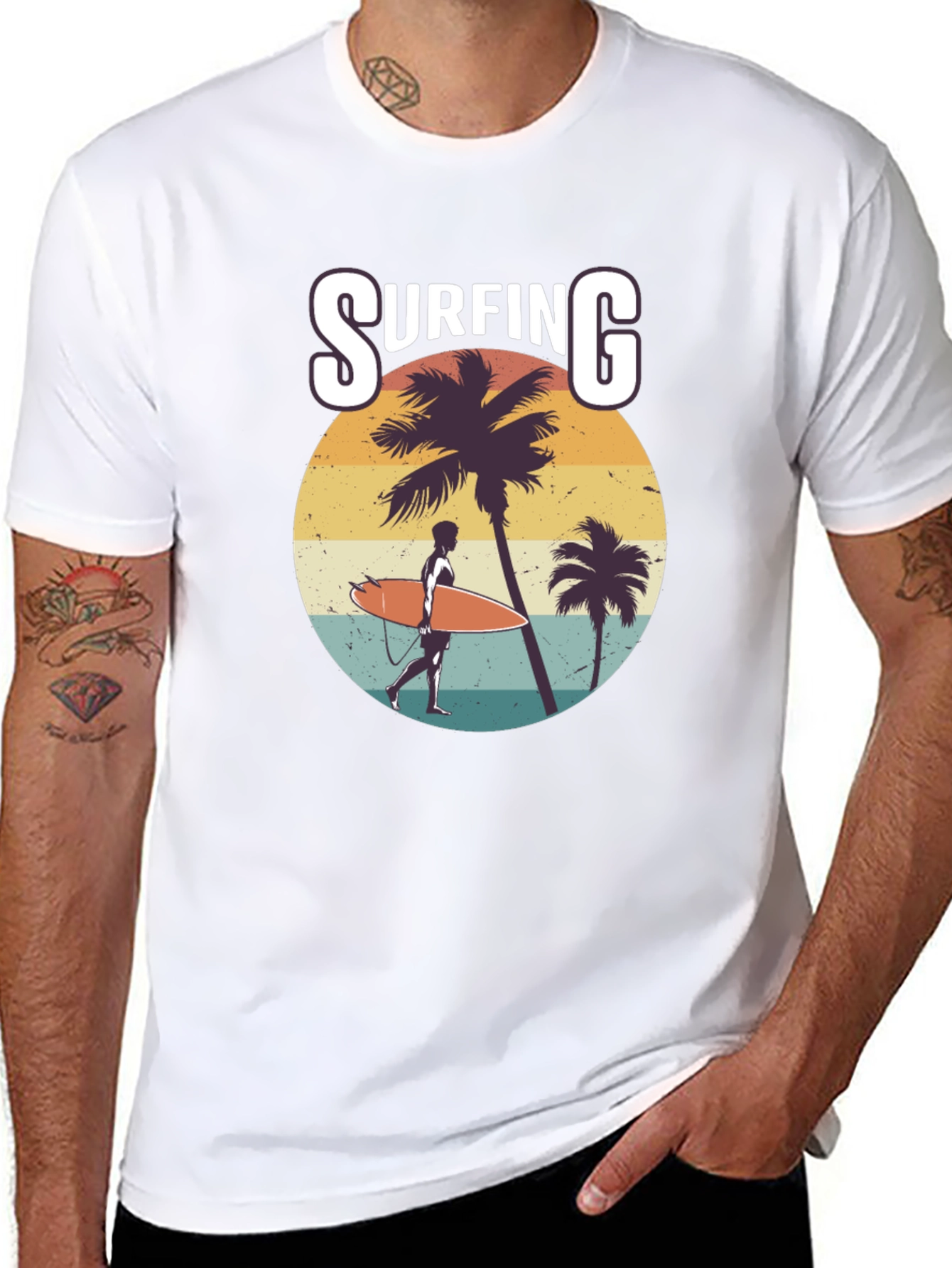 Surfing Graphic Print Black T-Shirt