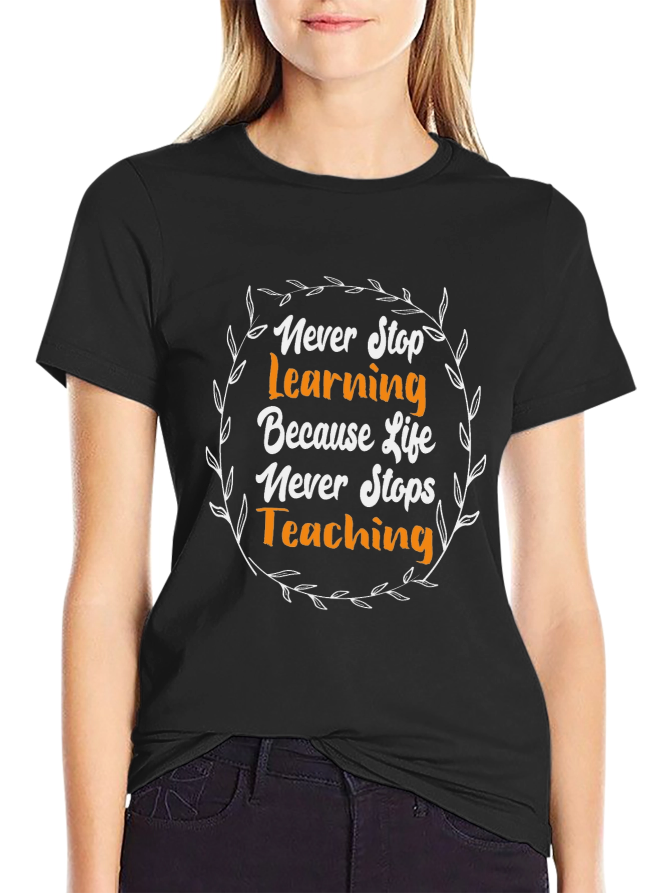 Never Stop Learning Black Graphic T-Shirt