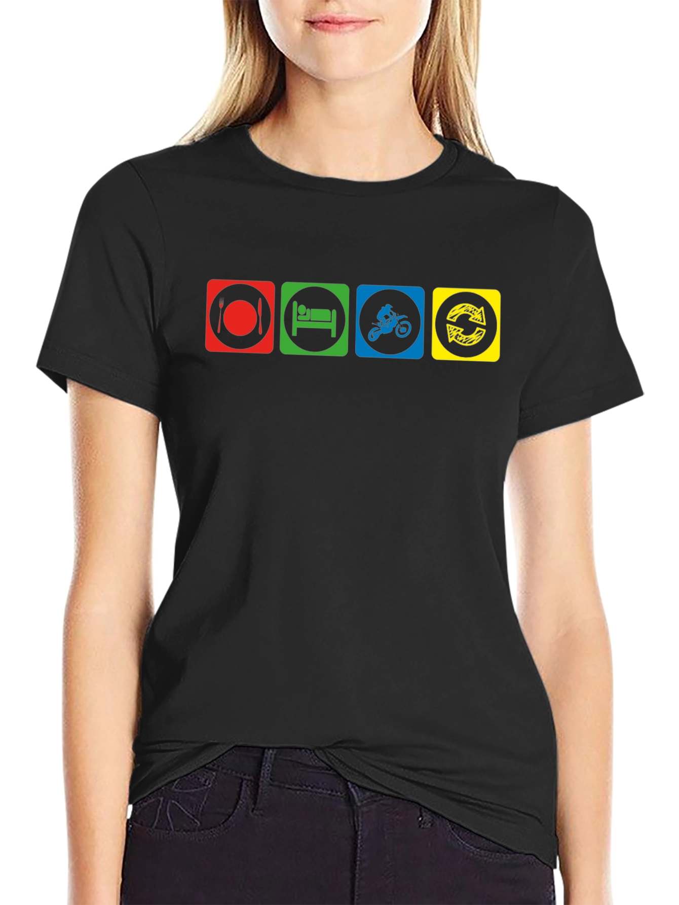 Eat Sleep Ride Repeat Black Graphic Tee
