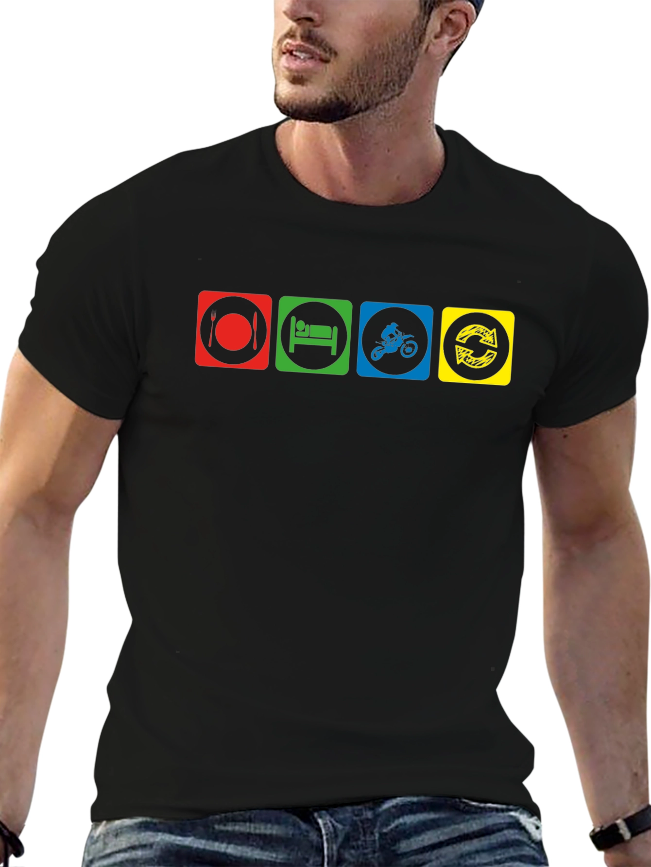 Eat Sleep Ride Repeat Black Graphic Tee