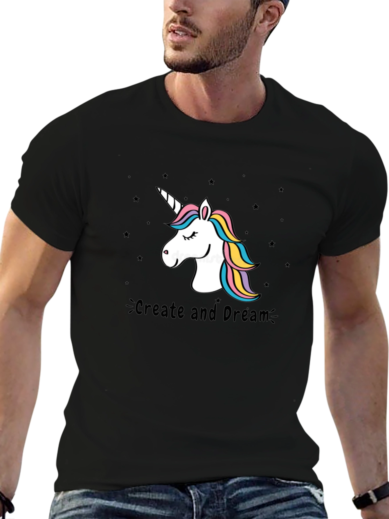 Unicorn Create and Dream Black T-Shirt