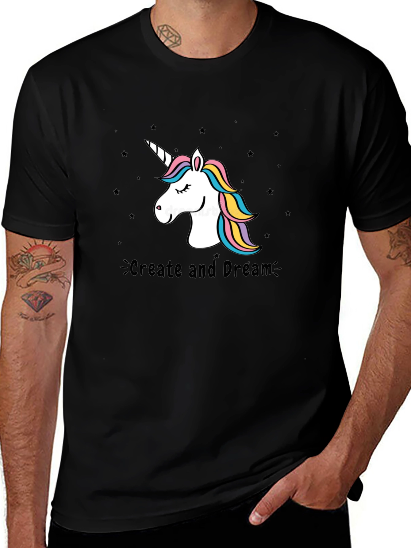 Unicorn Create and Dream Black T-Shirt