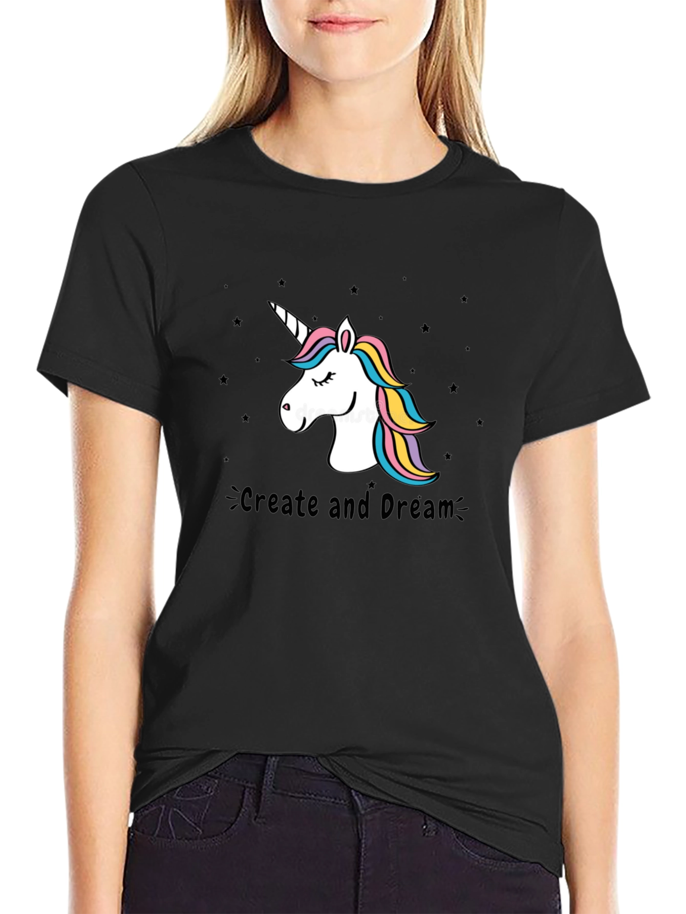 Unicorn Create and Dream Black T-Shirt