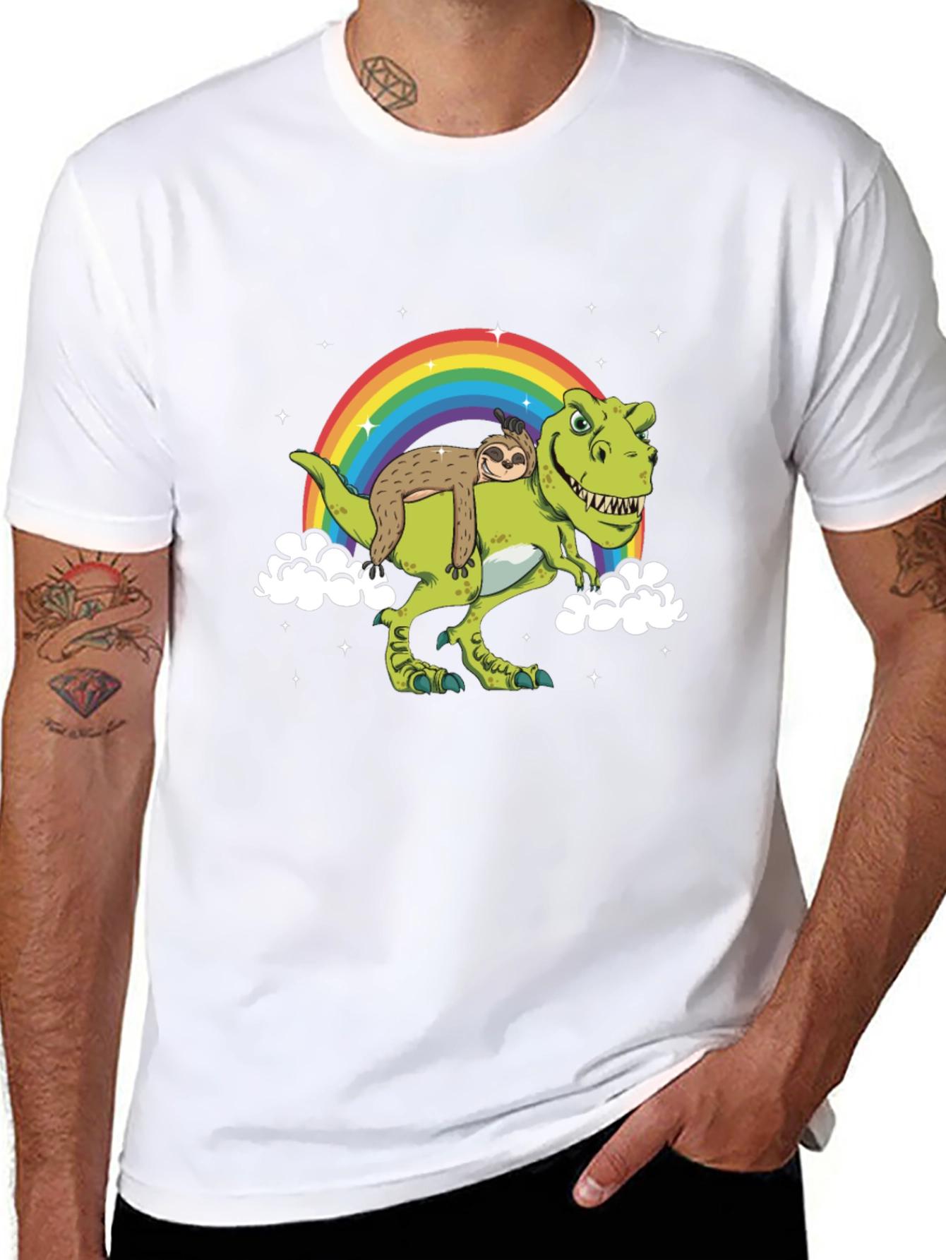 Sloth Riding Dinosaur Rainbow T-Shirt