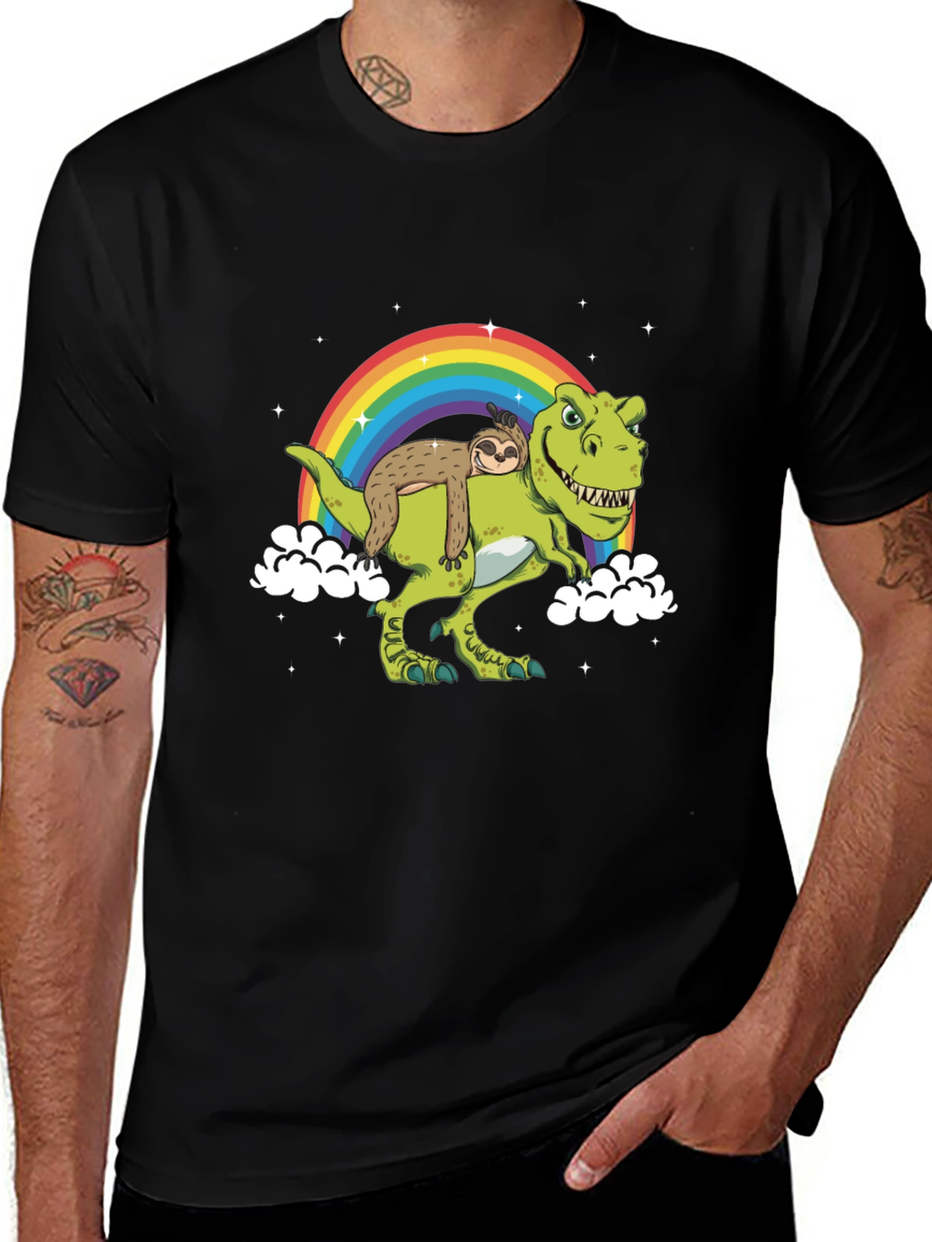 Sloth Riding Dinosaur Rainbow T-Shirt