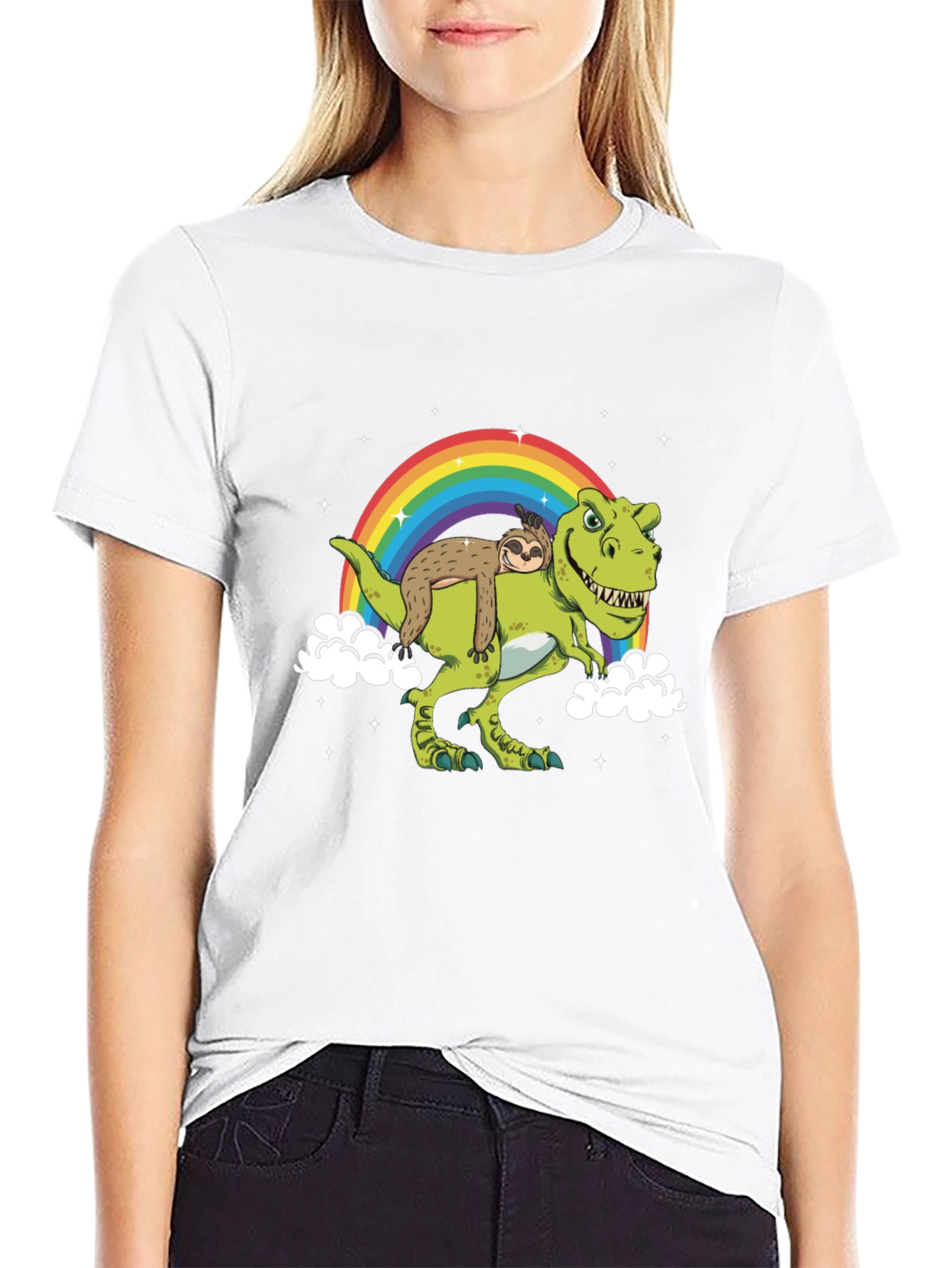 Sloth Riding Dinosaur Rainbow T-Shirt
