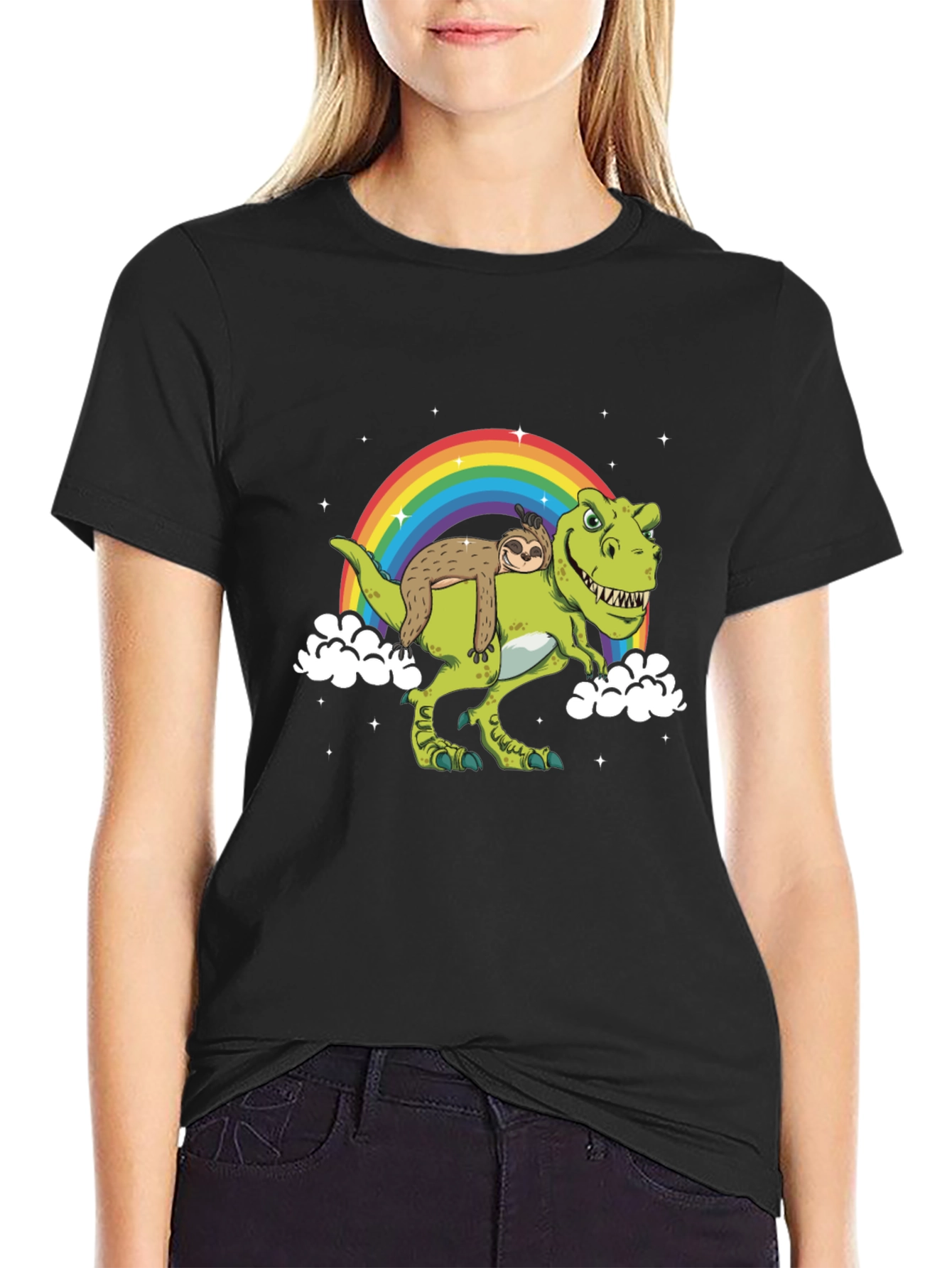 Sloth Riding Dinosaur Rainbow T-Shirt