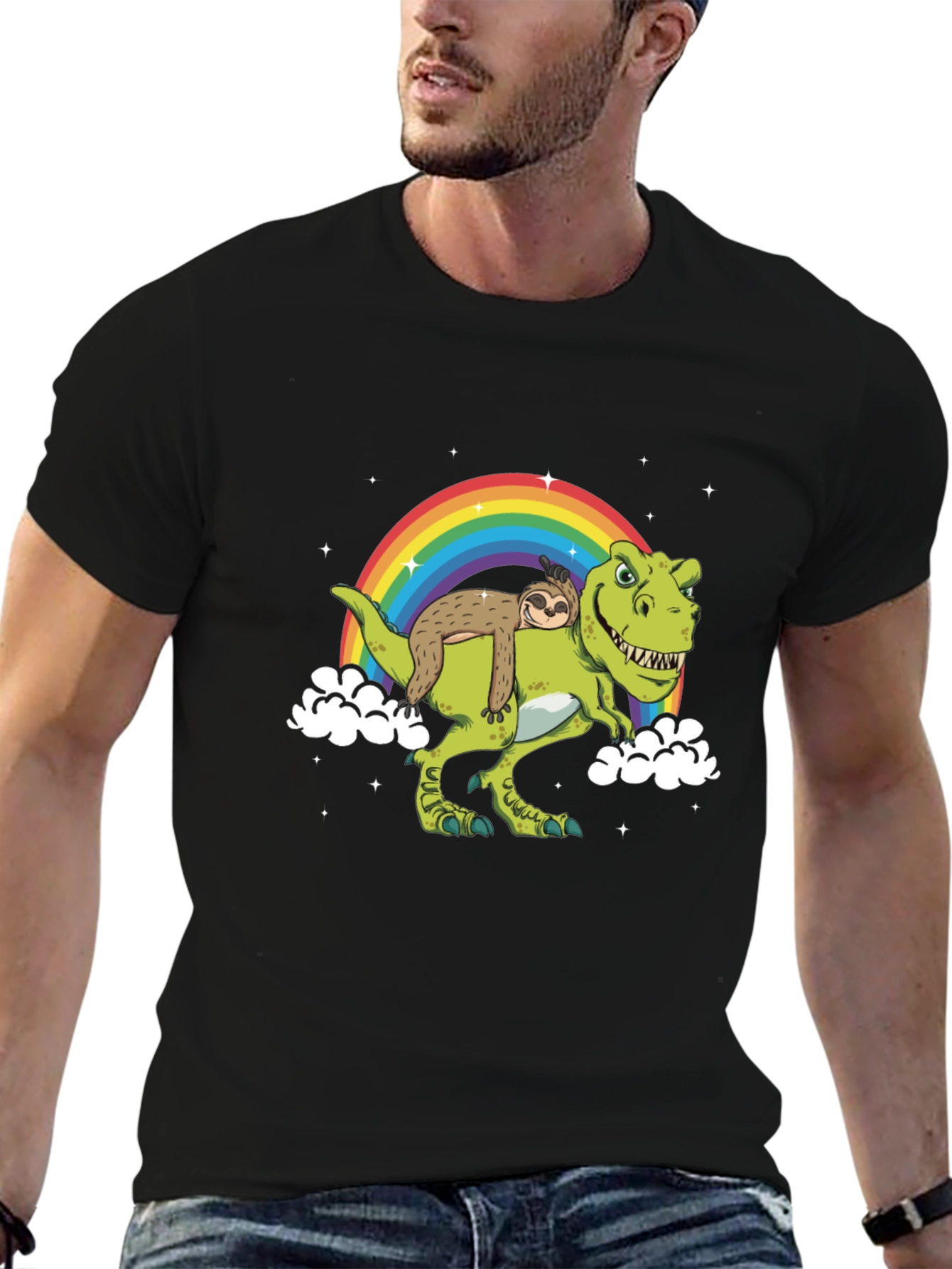 Sloth Riding Dinosaur Rainbow T-Shirt