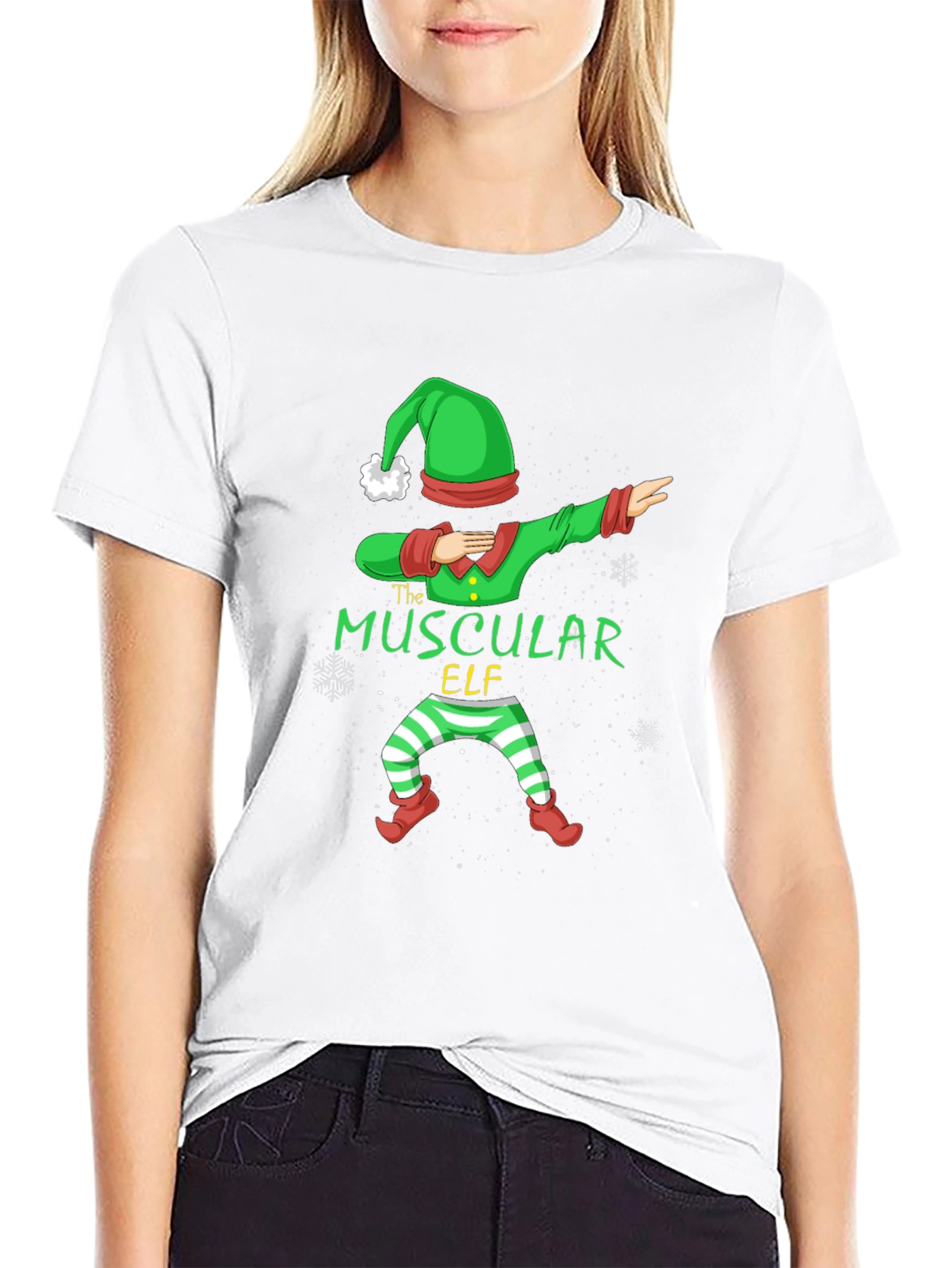 Muscular Elf Dabbing Christmas T-Shirt