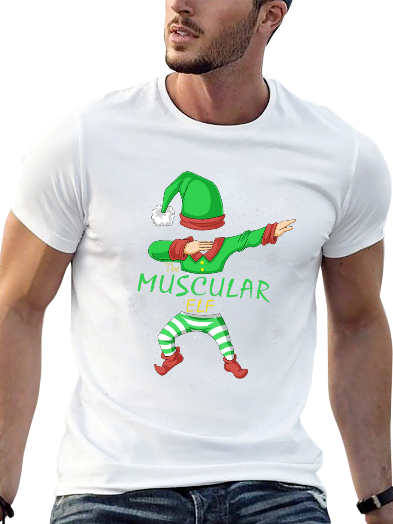Muscular Elf Dabbing Christmas T-Shirt