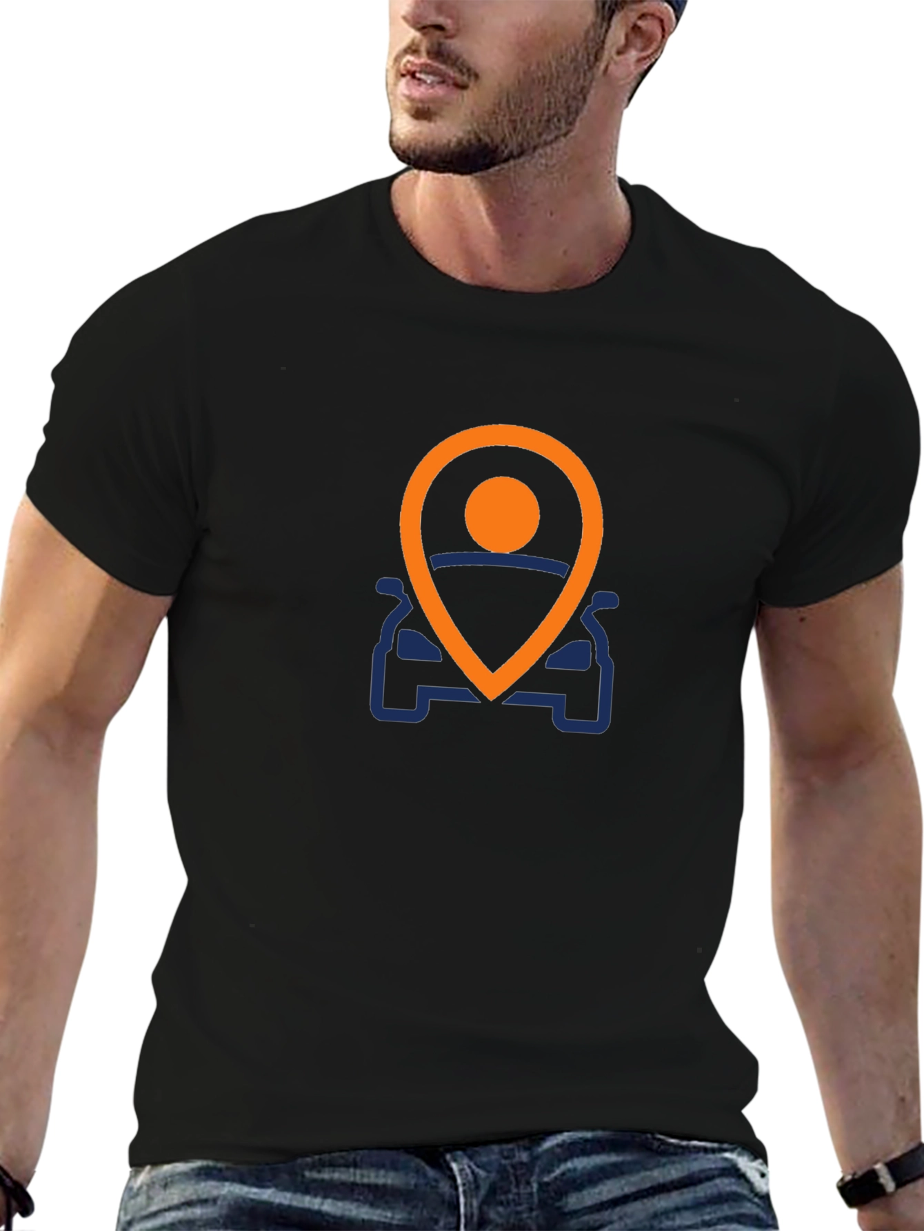 Mens Black T-Shirt with Car Location Graphic