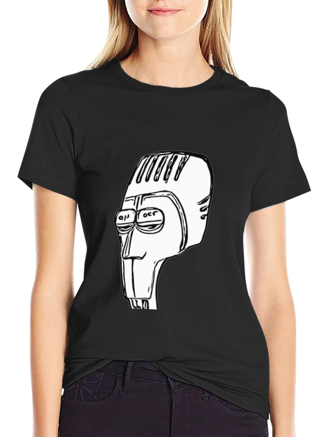 Retro Robot Head Graphic Tee - Black