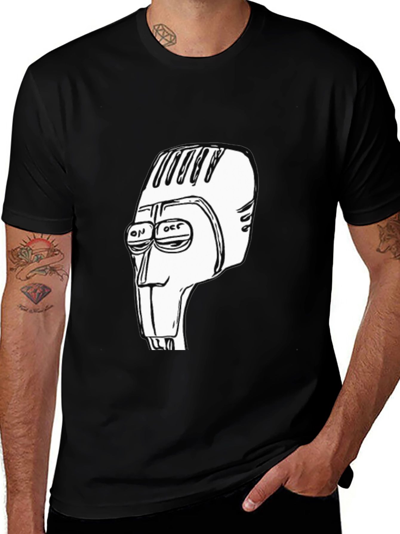 Retro Robot Head Graphic Tee - Black