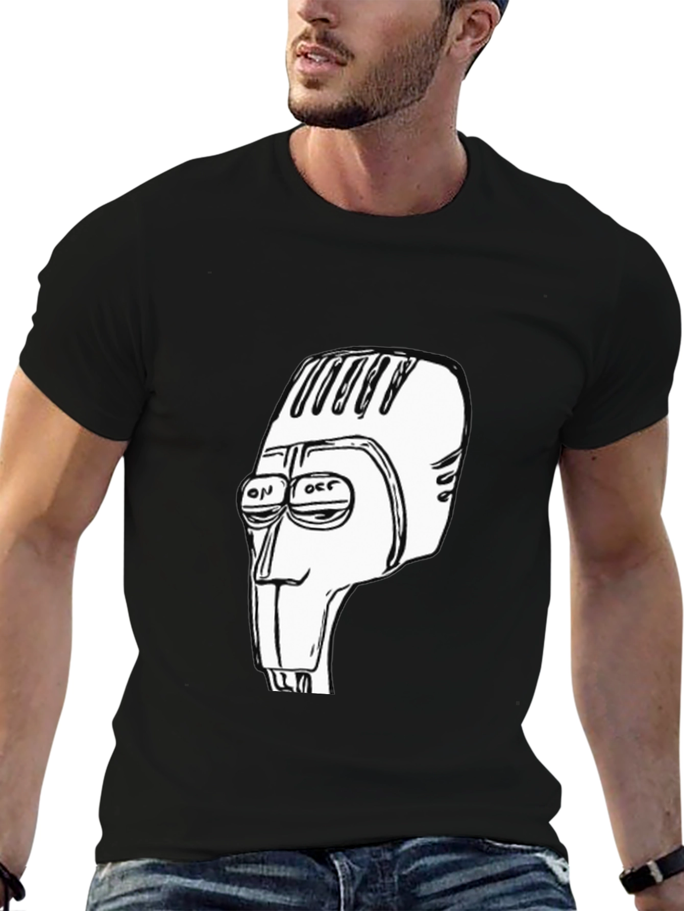 Retro Robot Head Graphic Tee - Black