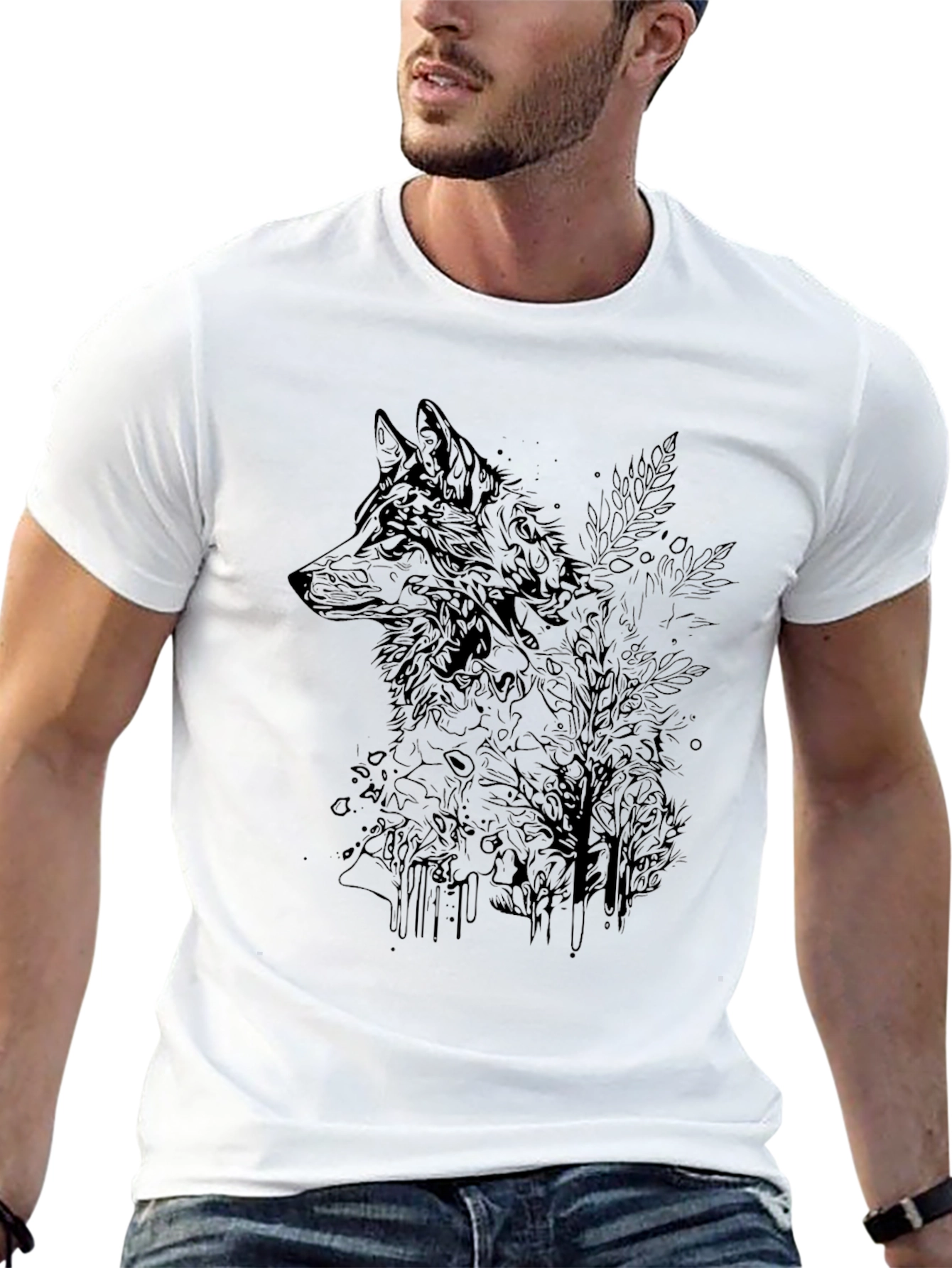 Mens Black Graphic Tee - Wolf & Woods Design