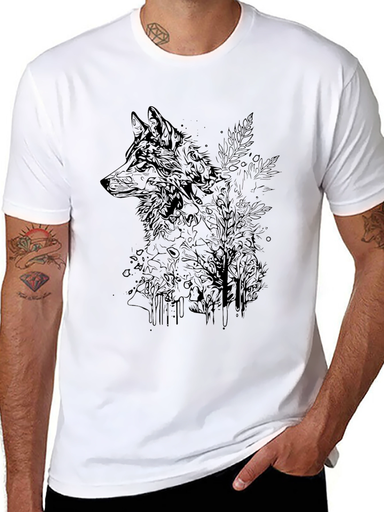 Mens Black Graphic Tee - Wolf & Woods Design