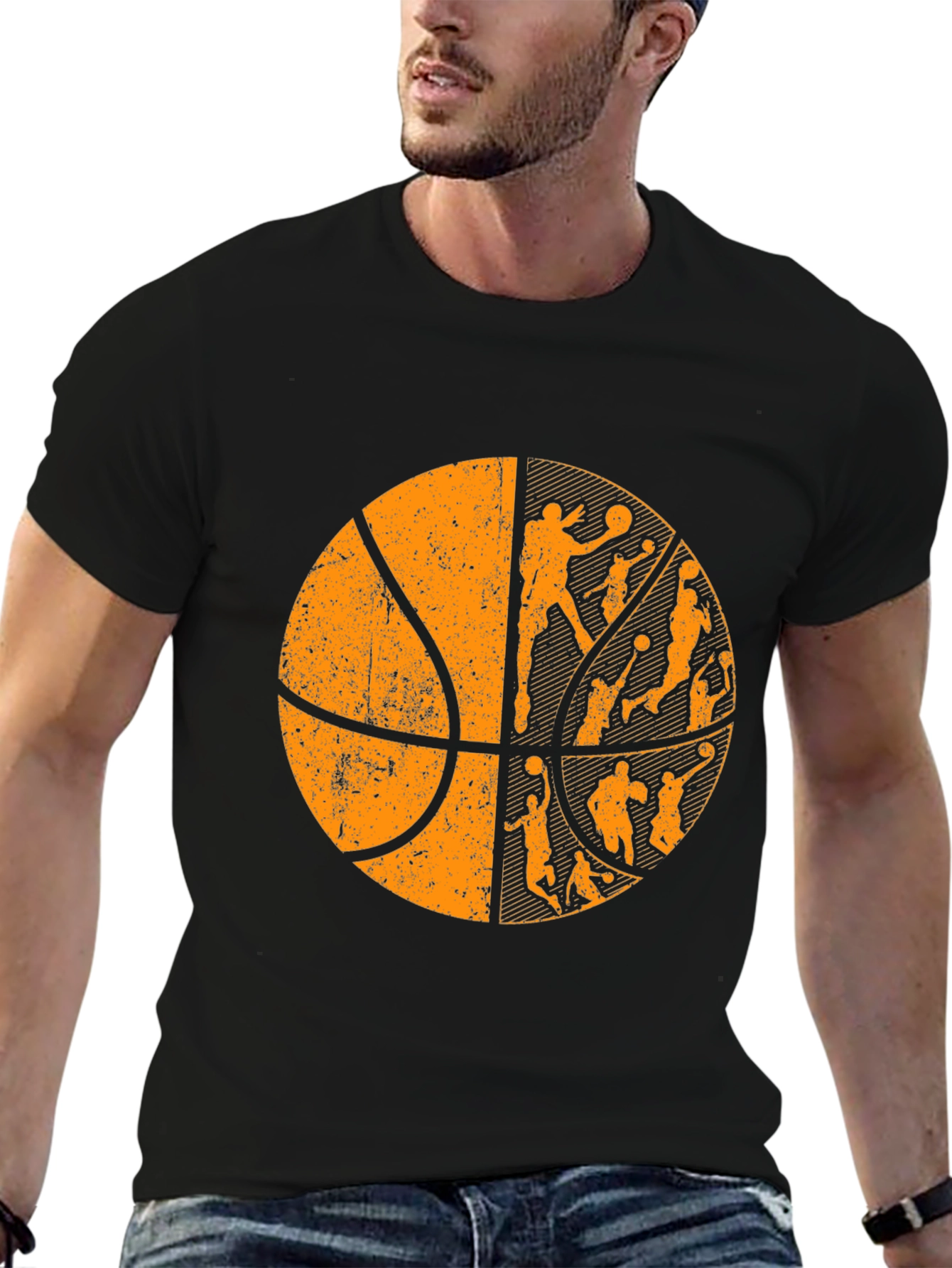 Basketball Graphic Tee - Black Cotton T-Shirt