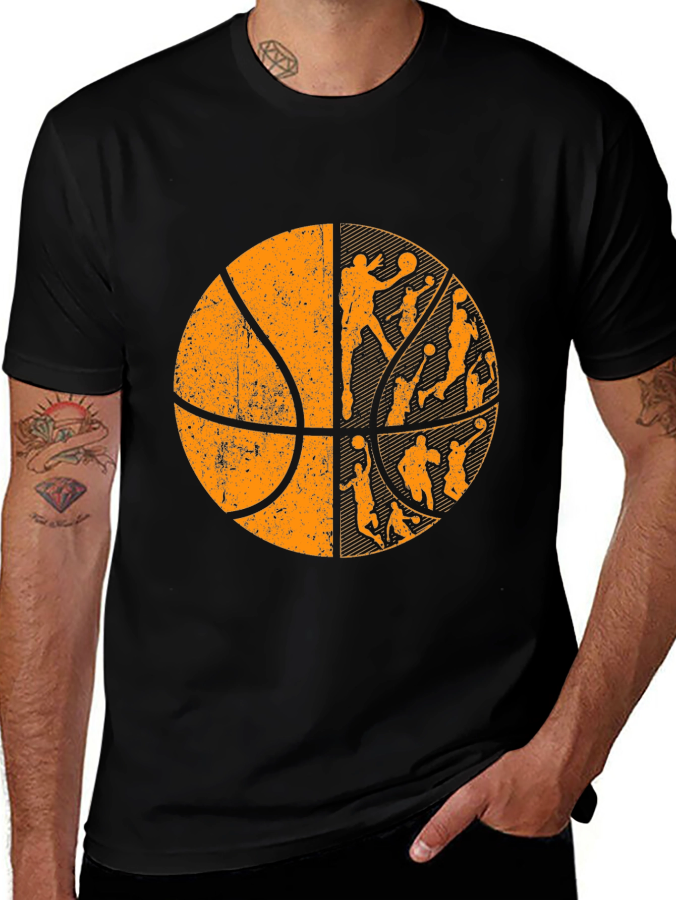 Basketball Graphic Tee - Black Cotton T-Shirt