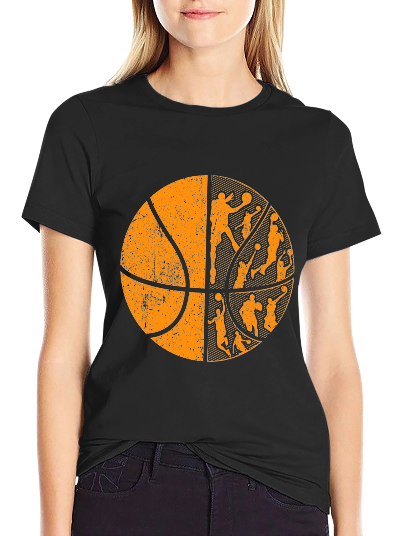 Basketball Graphic Tee - Black Cotton T-Shirt