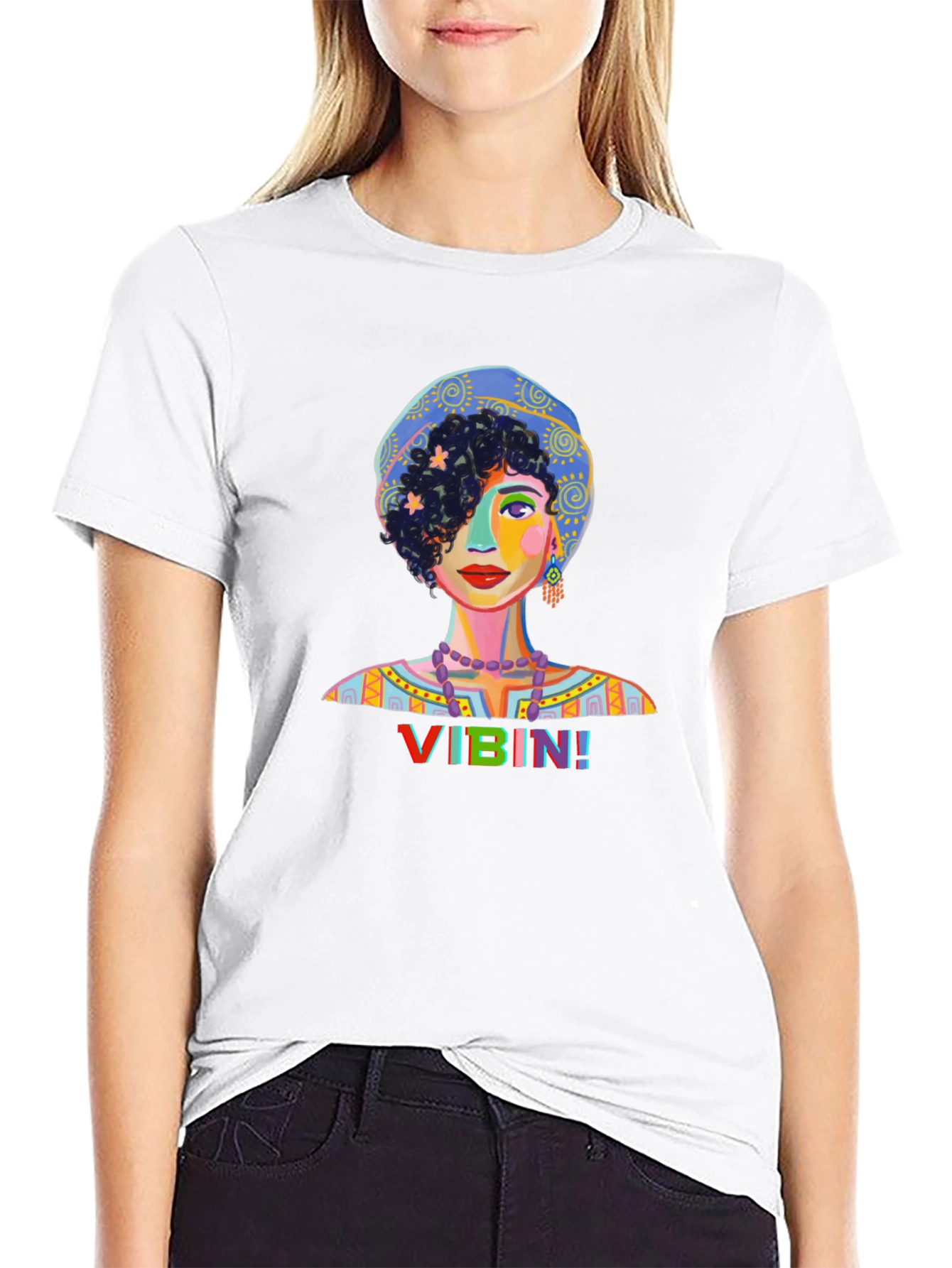 Vibin Woman Graphic Print Black T-Shirt