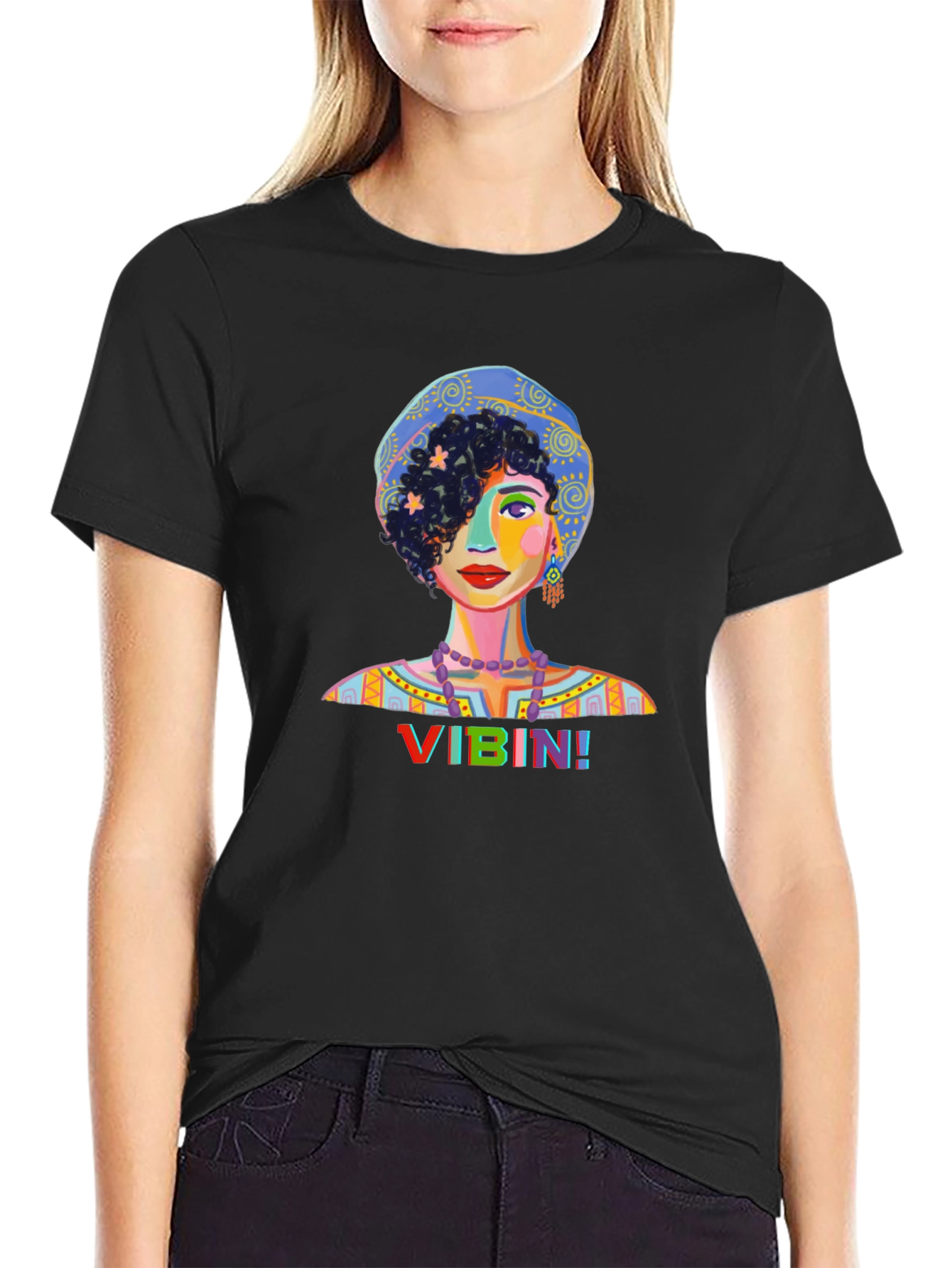 Vibin Woman Graphic Print Black T-Shirt