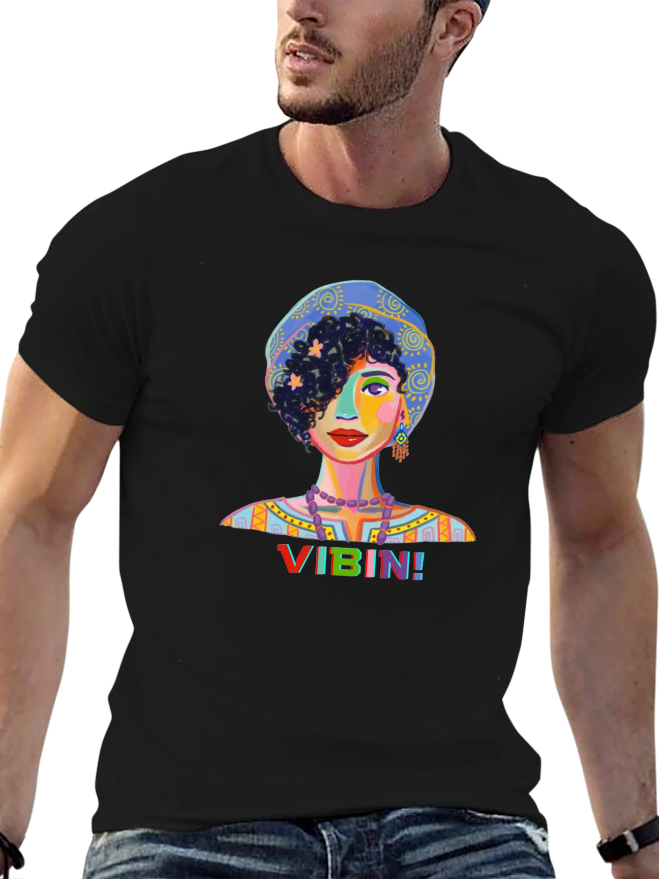 Vibin Woman Graphic Print Black T-Shirt