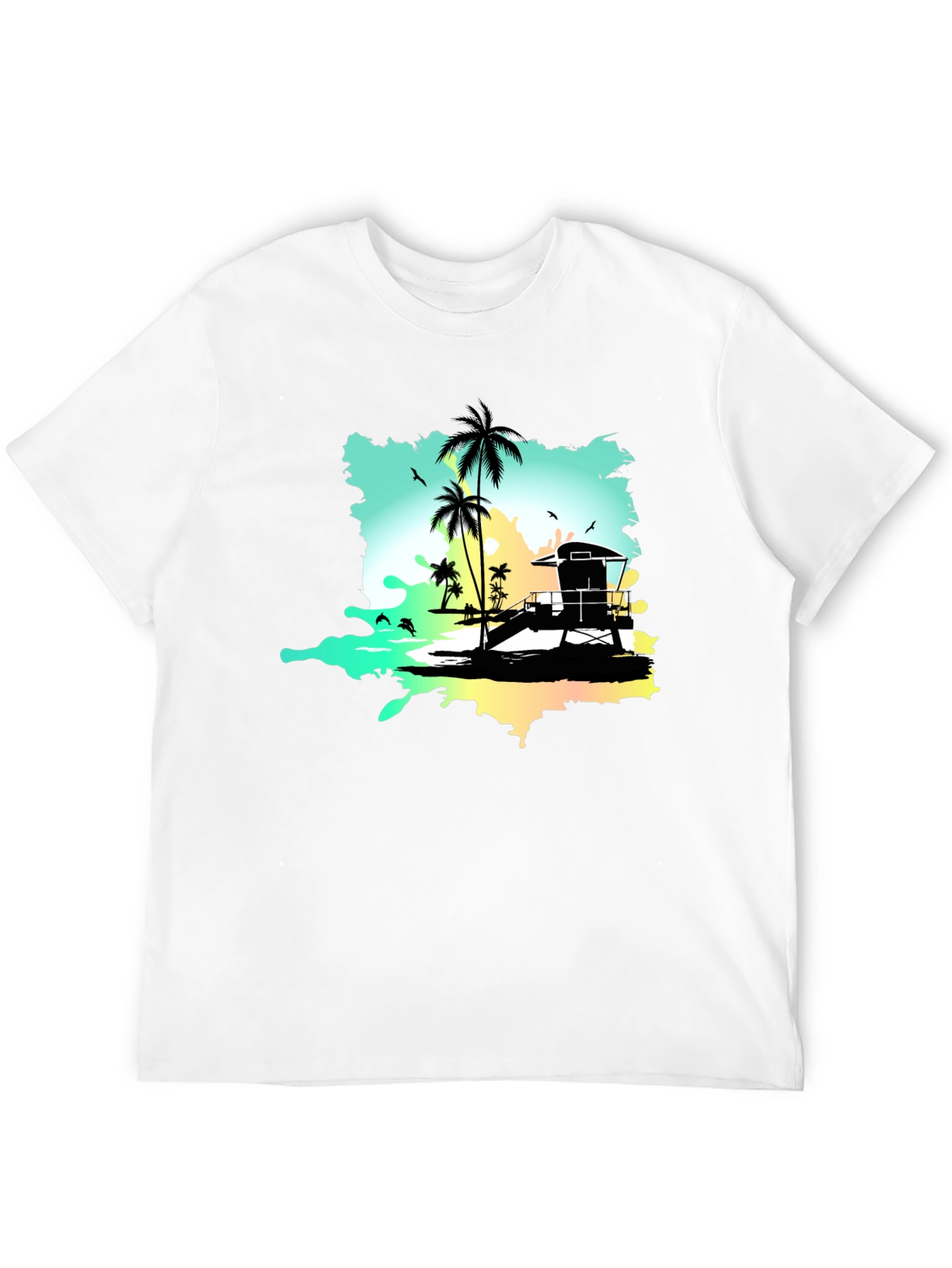 Tropical Beach Graphic Tee - Black