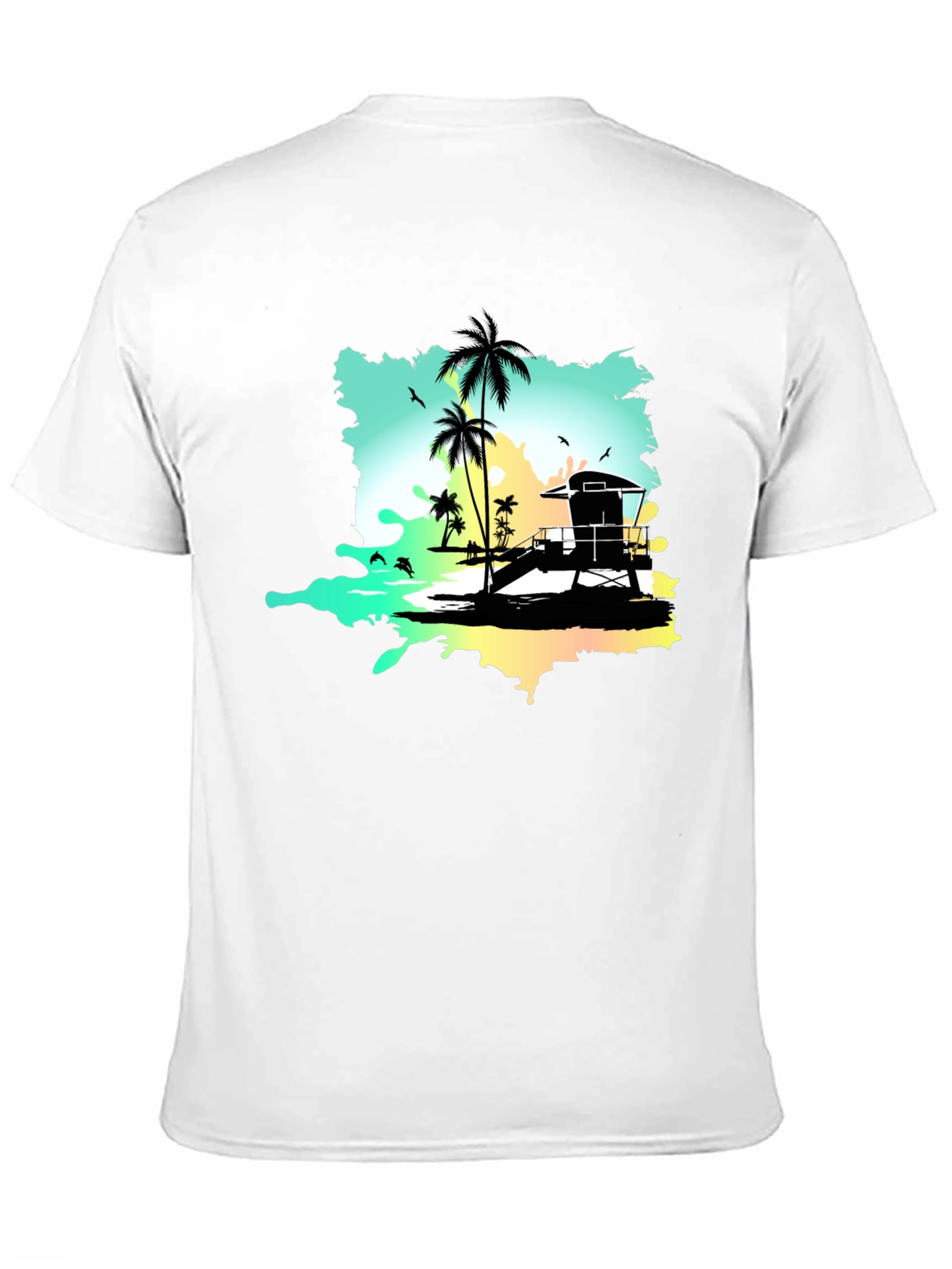 Tropical Beach Graphic Tee - Black