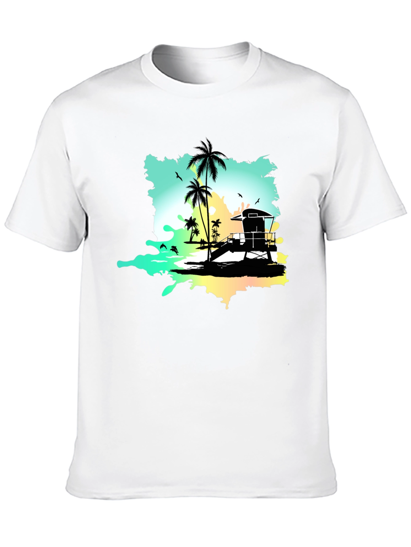 Tropical Beach Graphic Tee - Black