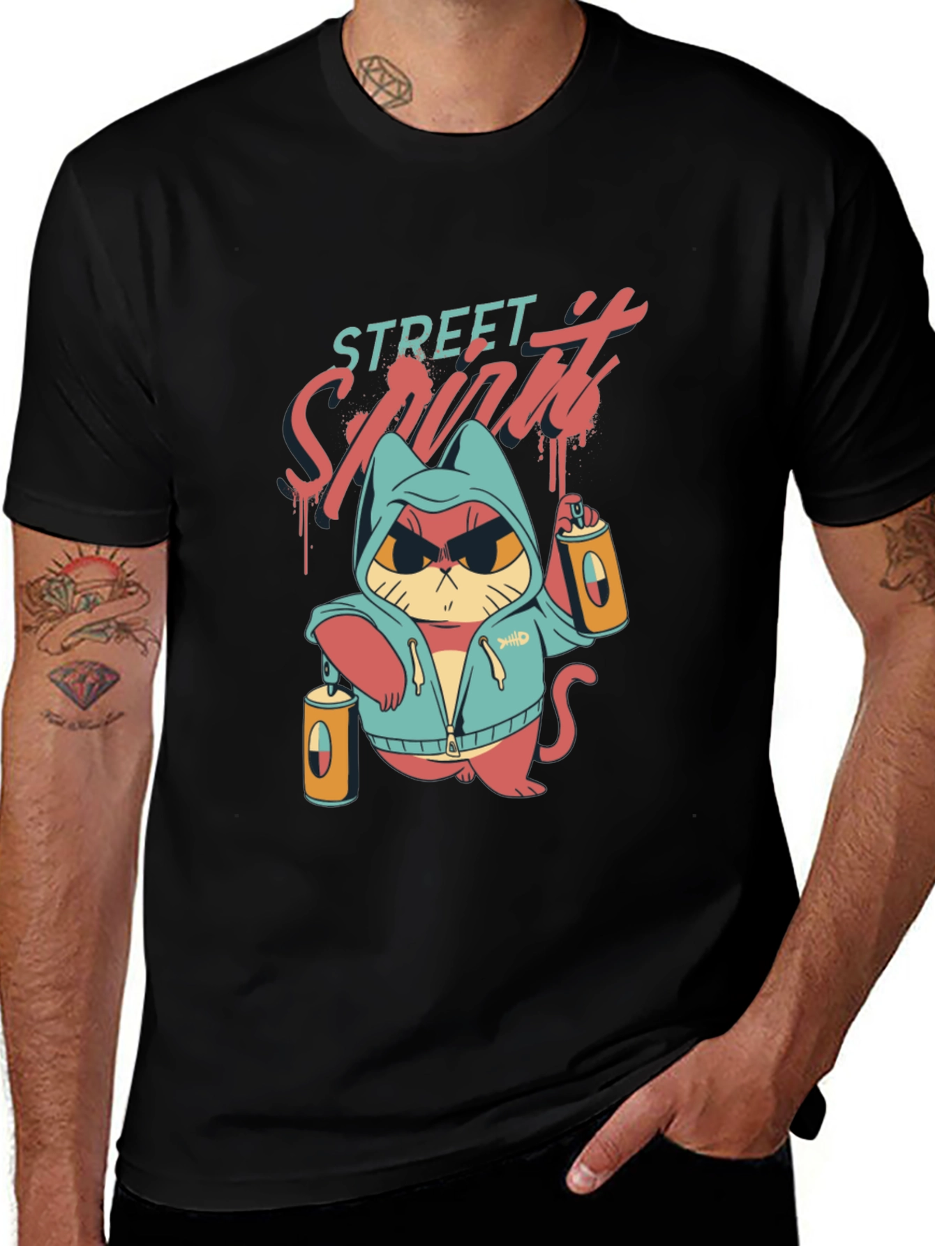 Street Spirit Cat Graphic T-Shirt