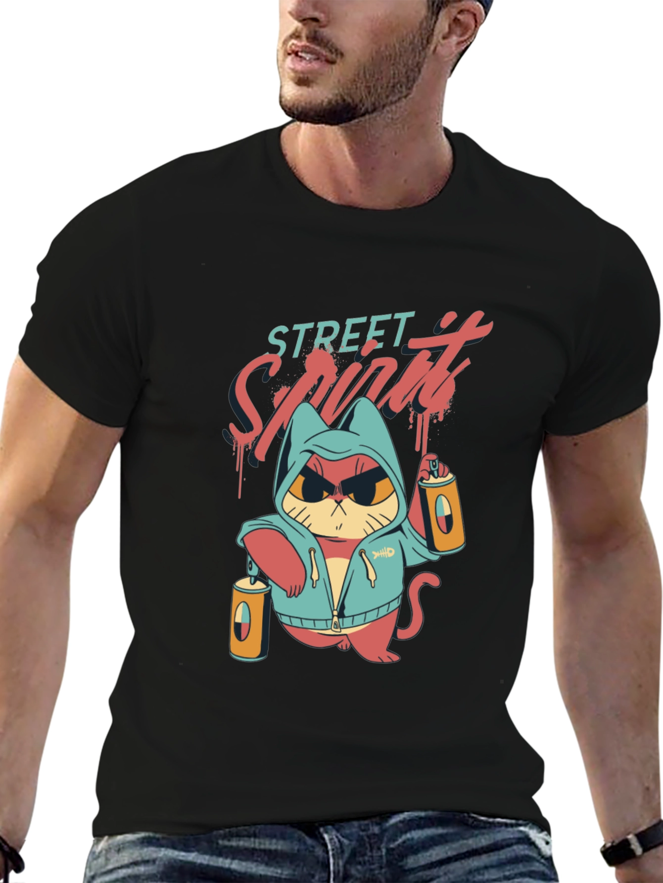 Street Spirit Cat Graphic T-Shirt