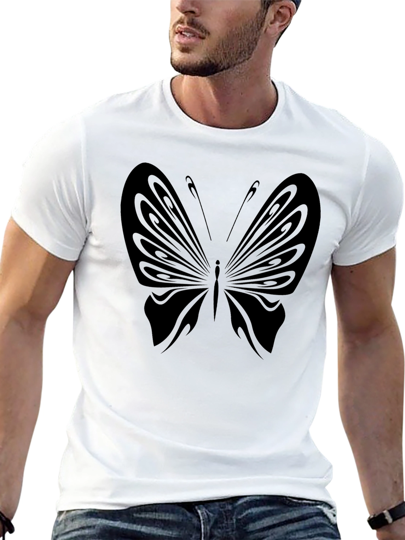 Black Butterfly Graphic Tee - Stylish Mens T-Shirt