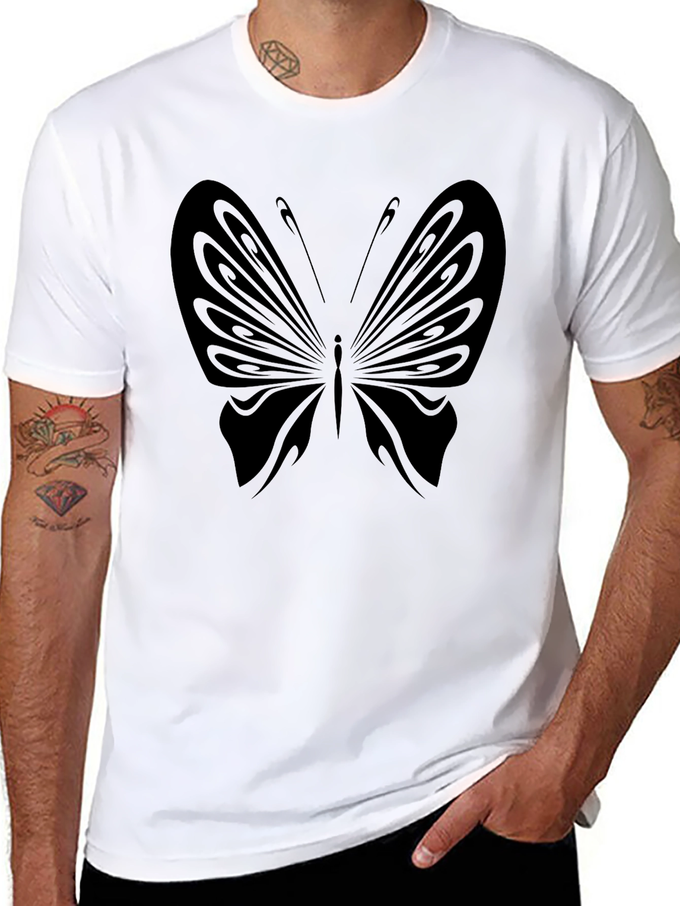 Black Butterfly Graphic Tee - Stylish Mens T-Shirt