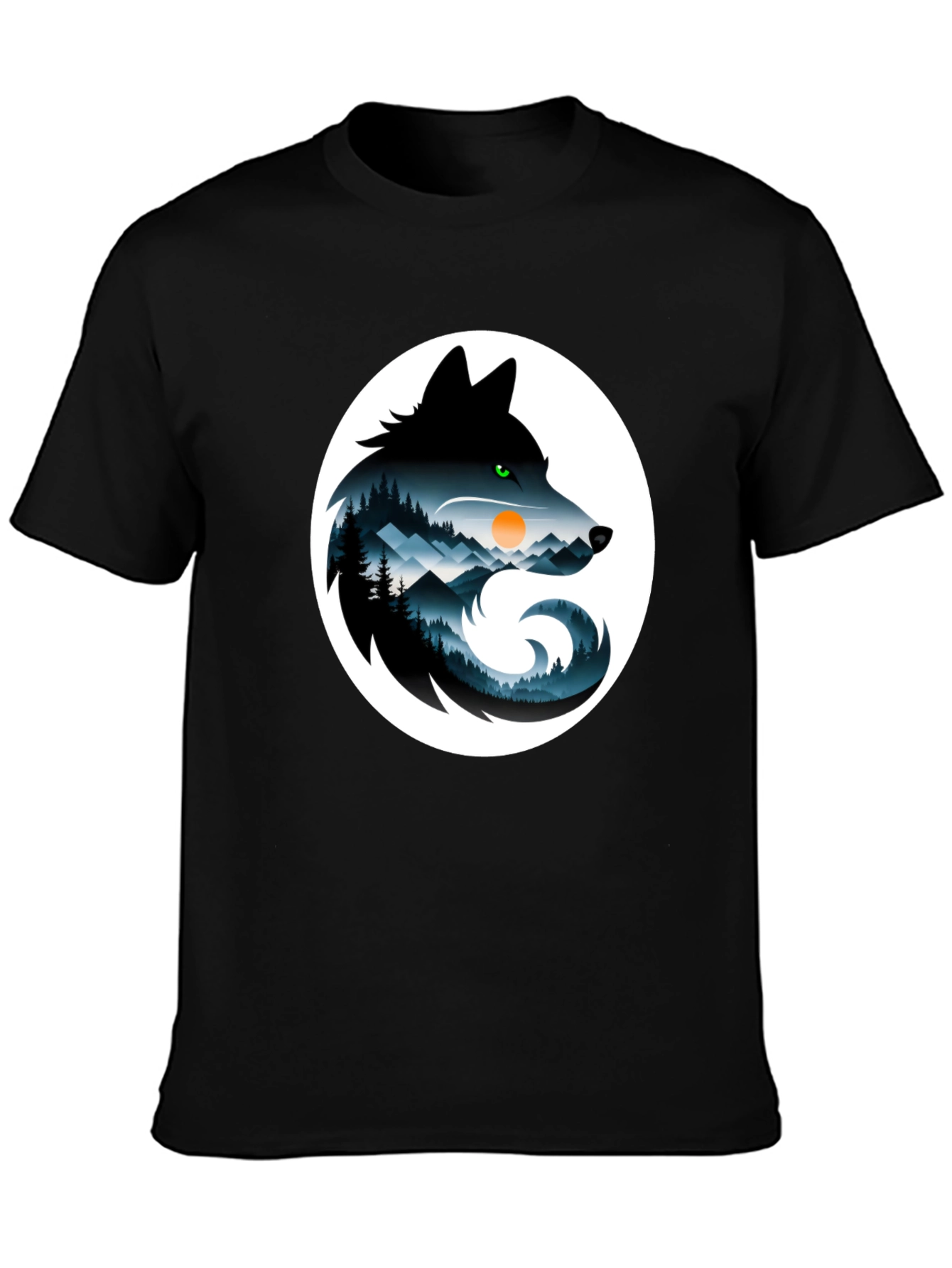 Wolf Silhouette Mountain Scene Graphic T-Shirt