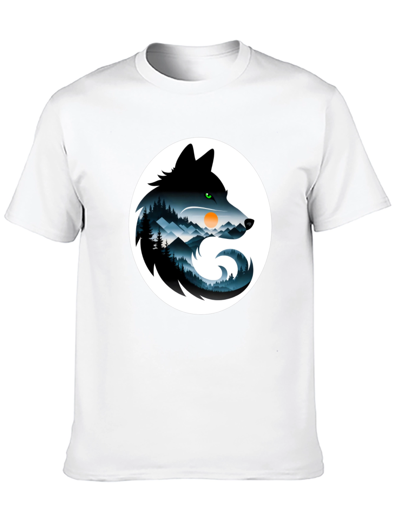 Wolf Silhouette Mountain Scene Graphic T-Shirt