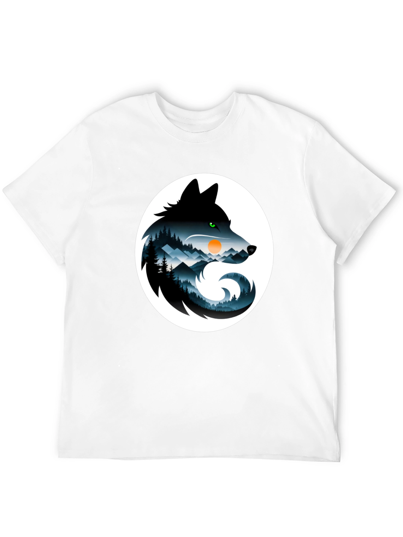 Wolf Silhouette Mountain Scene Graphic T-Shirt