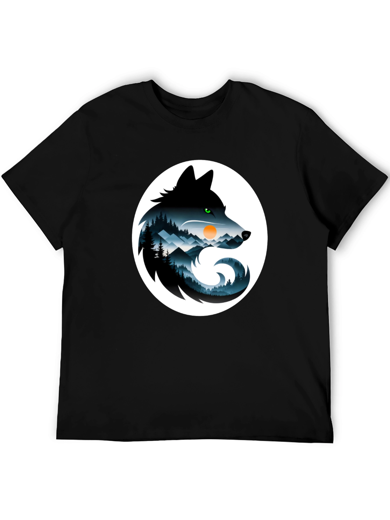 Wolf Silhouette Mountain Scene Graphic T-Shirt