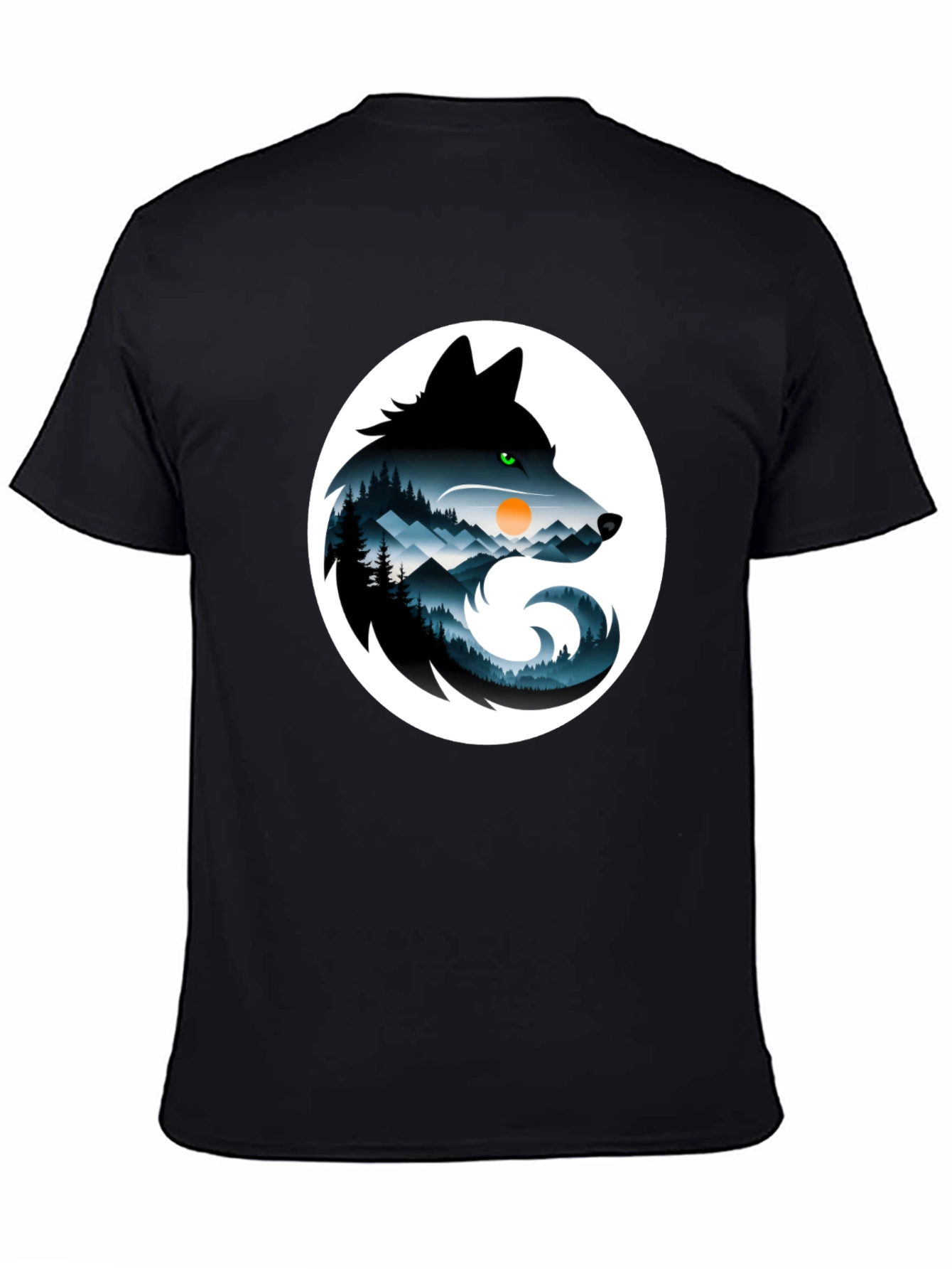 Wolf Silhouette Mountain Scene Graphic T-Shirt