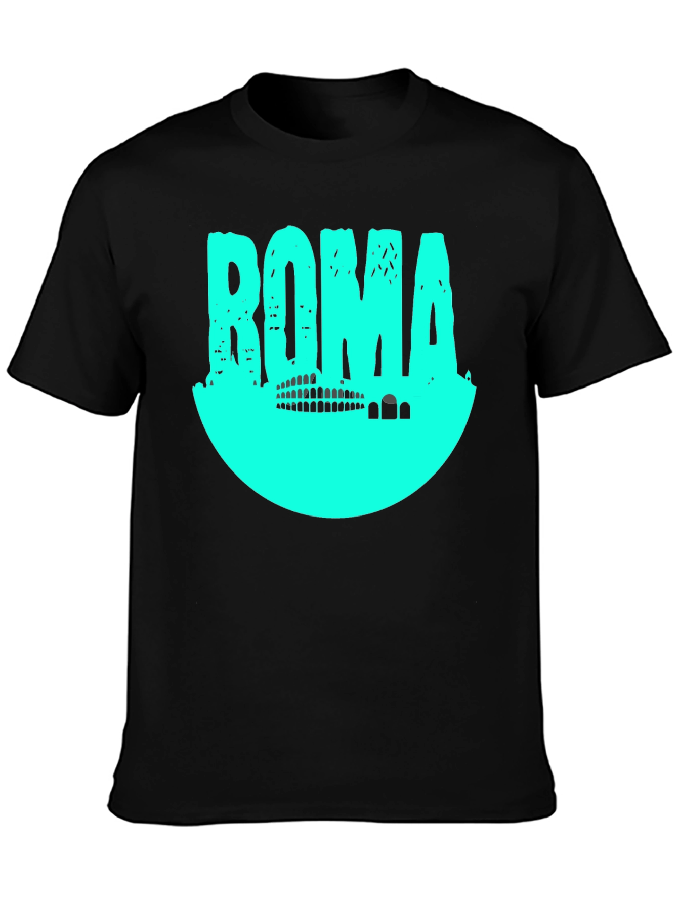 Roma Graphic T-Shirt - Black with Aqua Print