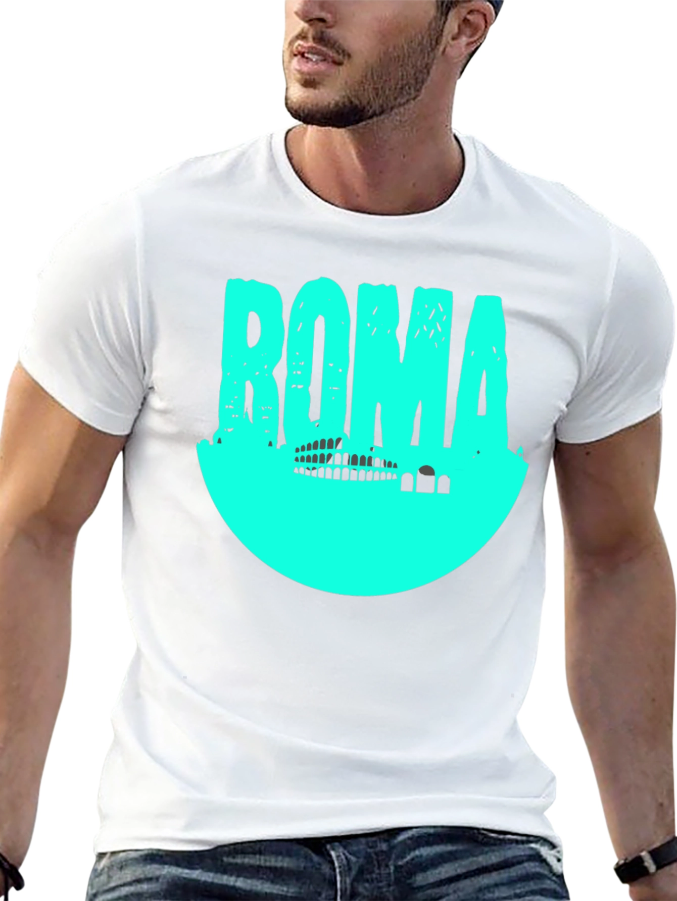 Roma Graphic T-Shirt - Black with Aqua Print