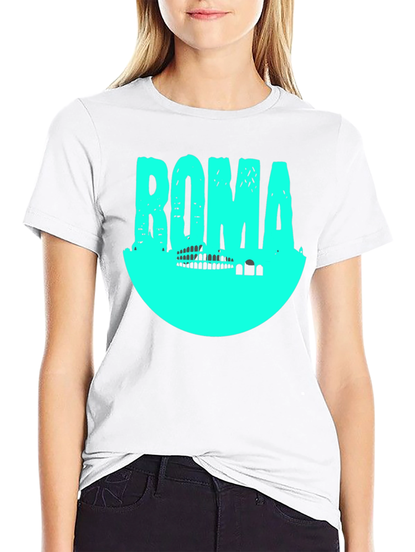 Roma Graphic T-Shirt - Black with Aqua Print