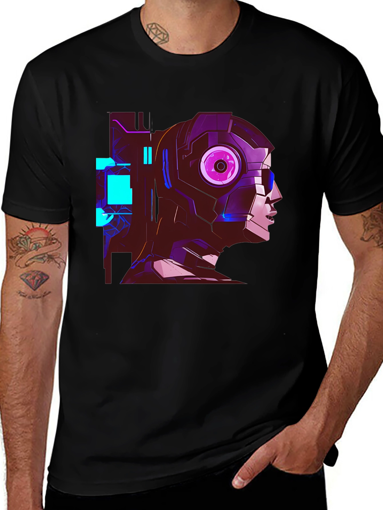 Cyberpunk Robot Head Graphic Black T-Shirt