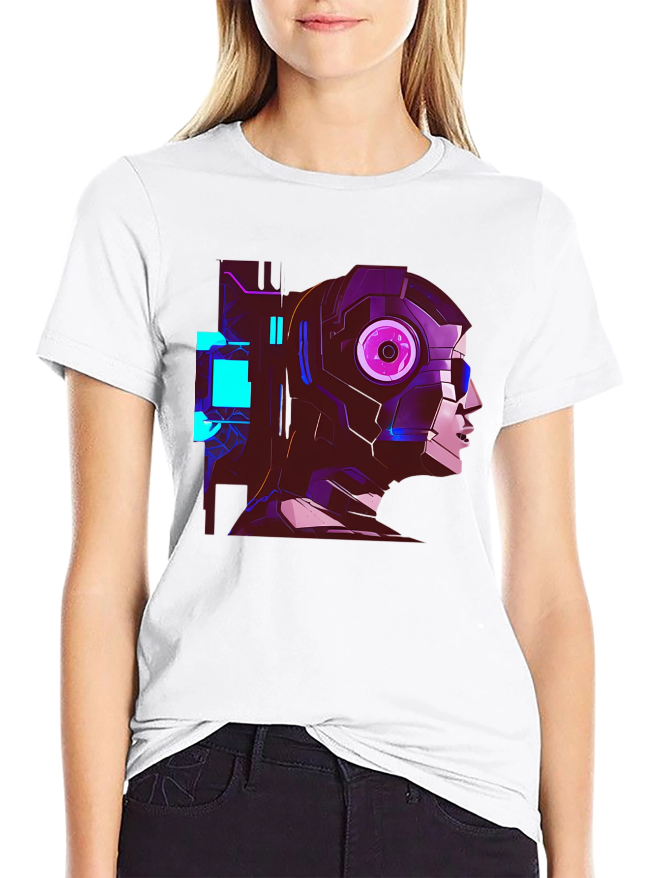 Cyberpunk Robot Head Graphic Black T-Shirt