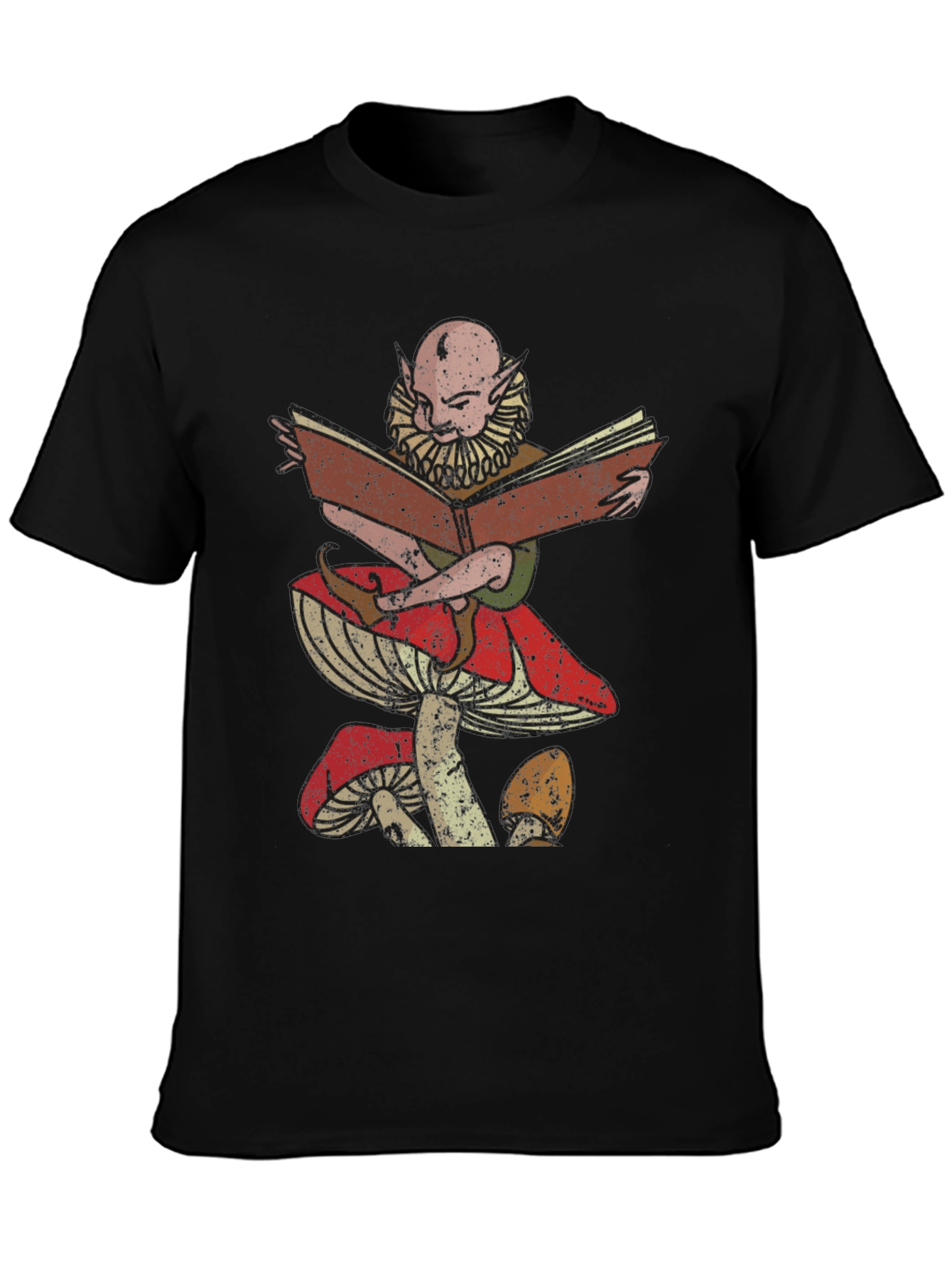 Mushroom Elf Reading Book Graphic T-Shirt