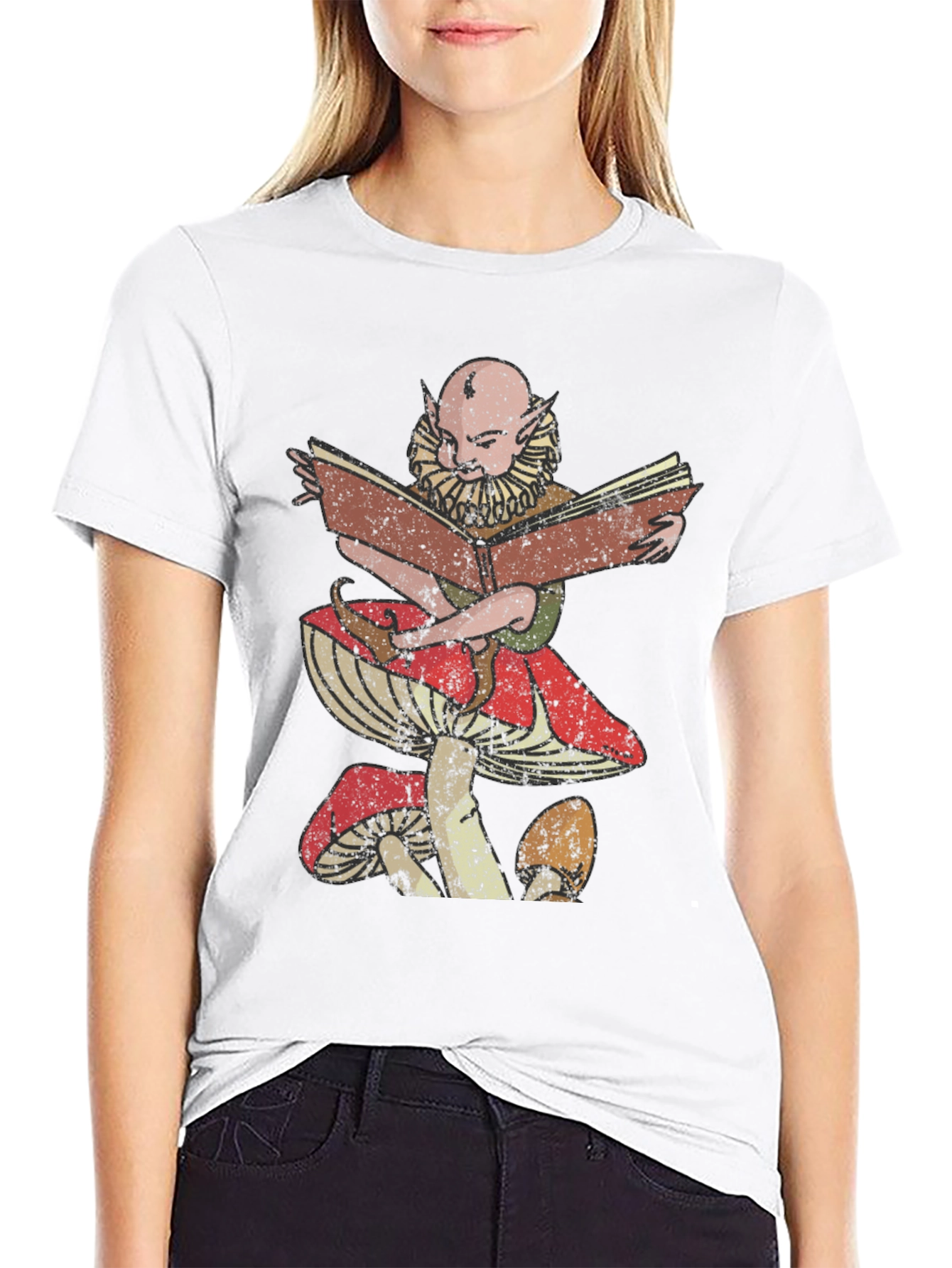 Mushroom Elf Reading Book Graphic T-Shirt