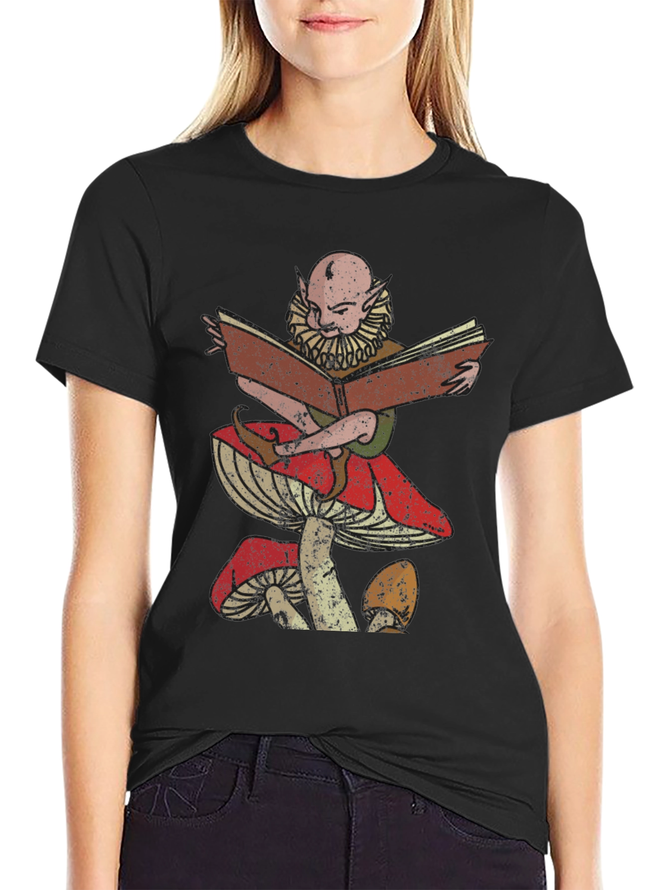 Mushroom Elf Reading Book Graphic T-Shirt